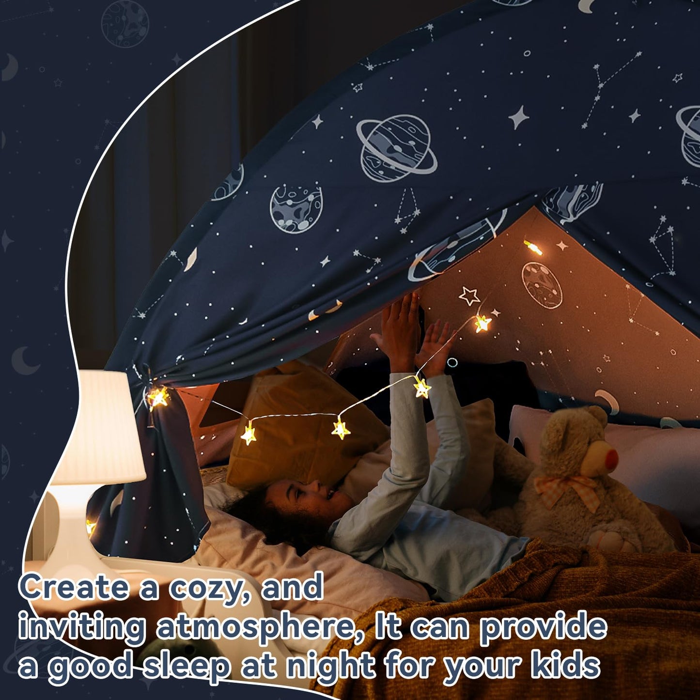 Bed Tent Twin, Space Play Canopy for Kids Boys, Bunk Canopy Tent for Toddler Bed, Galaxy Dome Playhouse Portable Sleeping Tents Indoor