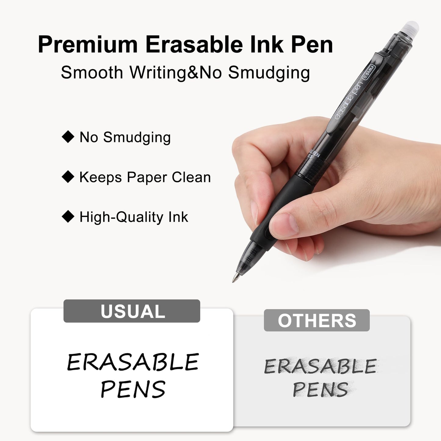 USUAL 54 Black Retractable Erasable Gel Pens Clicker, Fine Point(0.5mm), Make Mistakes Disappear, Premium Comfort Grip, Black Ink for Planners,Smooth Writing Pen Office Back-to-School Supplies