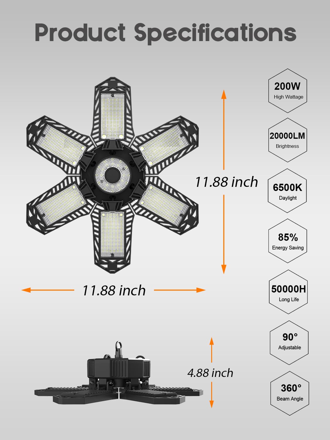 SEOBIOG LED Garage Lights 4 Pack, 200W 20000LM Plug in Linkable LED Shop Light, 6500K Ceiling Light Fixtures with 6+1 Deformable Panels for Garage, Work Bench (Built-in ON/Off Switch)