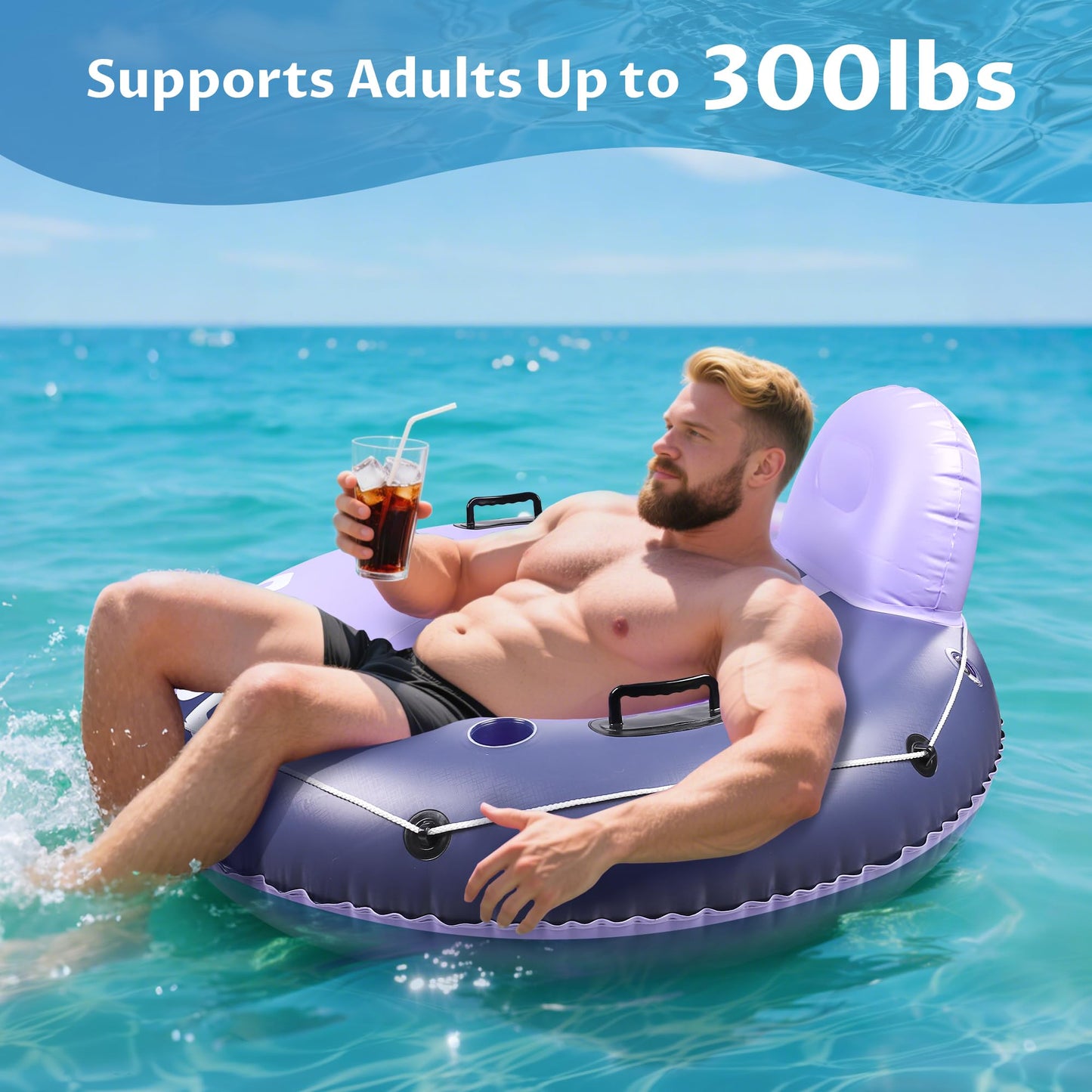 River Tubes for Floating Heavy Duty, Pool Float Adult, 45" Inflatable Float Tube for Beach Lake Rafting, River Floats with Mesh Bottom