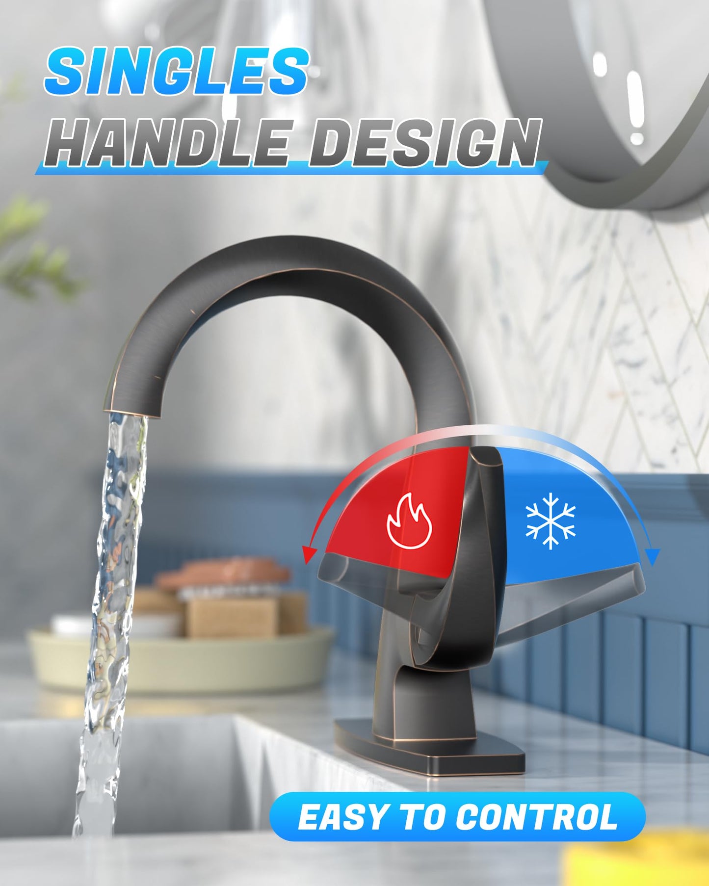 WOWOW Single Handle Bathroom Faucet 1 Hole High Arc Bathroom Basin Oiled Rubbed Bronze with Pop Up Drain, Solid Brass Commercial Bathroom Sink Faucet Basin Vanity Bar Faucet (Patented Product)