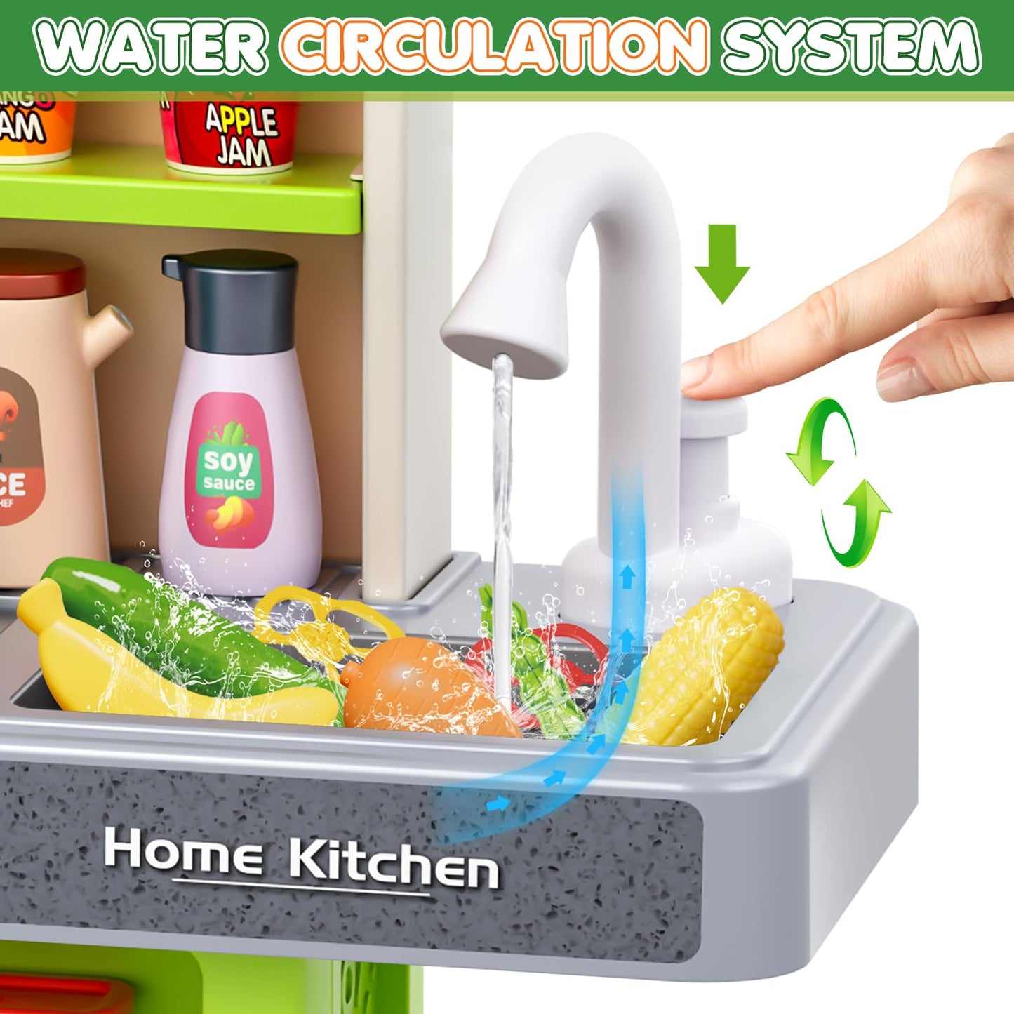 Kids Play Kitchen Set, Toddler Kitchen Playset with Sound & Light, Cooking Stove with Steam, Play Sink, Play Food Toy and Kitchen Accessories, Kitchen Toy for Kids Girls Boys 1-3