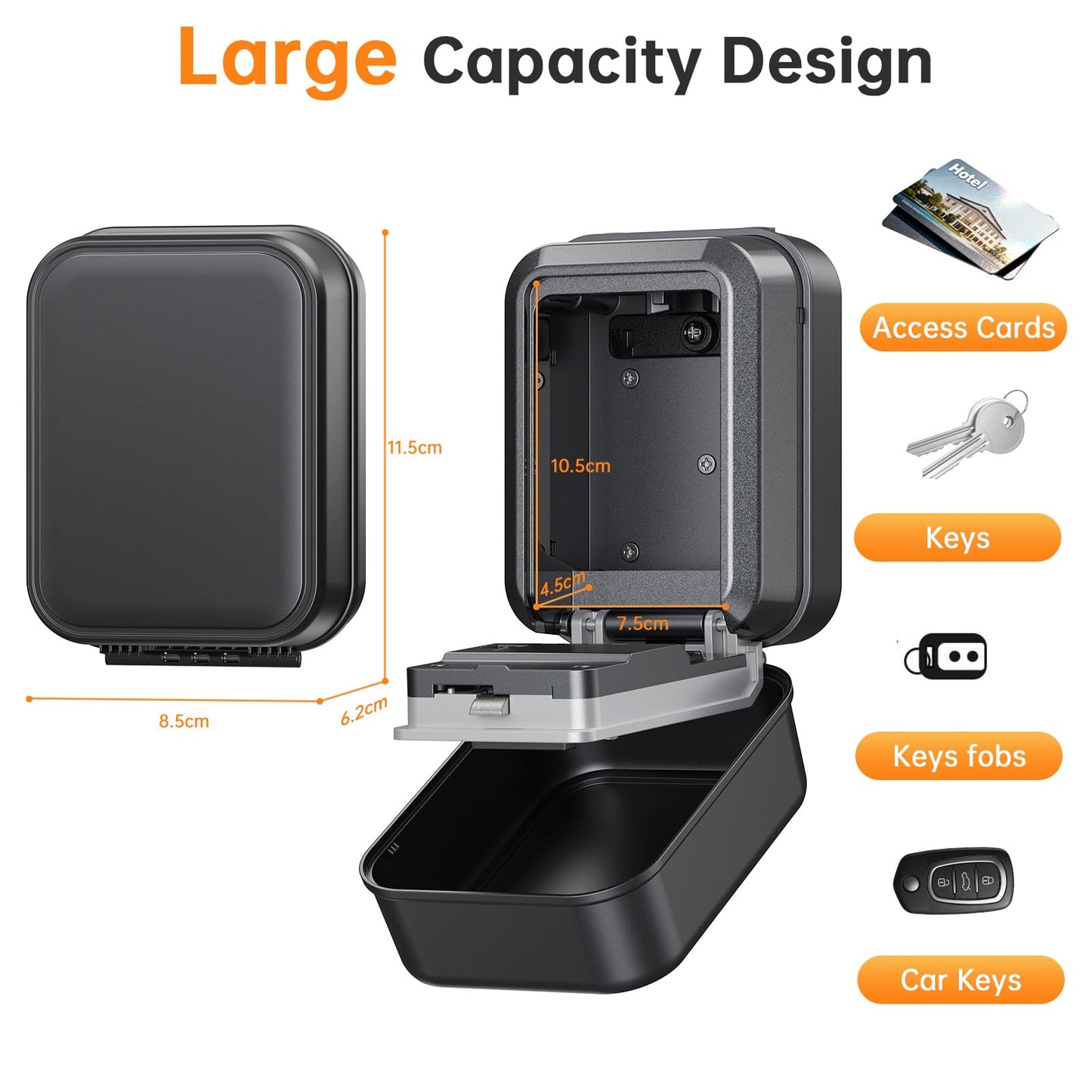 Smart Key Lock Box - Bluetooth APP(Tuya APP) Control & PIN Code, IP65 Weatherproof Wall Mounted Lock Box for Airbnb, Realtor, Home Office, Holds 5 Keys+3 Access Cards
