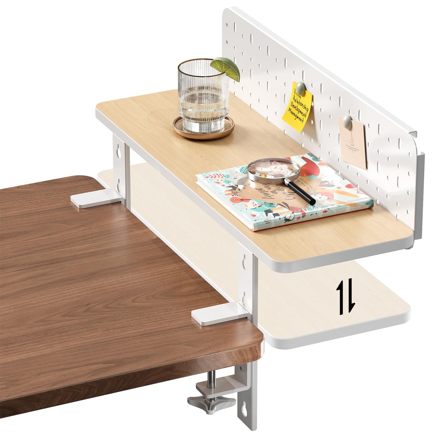 JYLH JOYSEEKER 3 in 1 Clamp-on 22"×7.5" Desk Extender, Heavy-Duty Side/Top Desk Organizer Shelf, Adjustable Desktop Storage for Office Accessories, Monitor and Laptop Riser, Pegboard Included