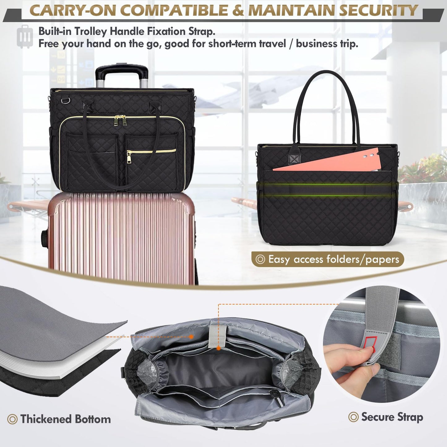 RAINSMORE Teacher Tote Bag 15.6 inch Laptop Bag for Women Work Bag Laptop Tote Nurse Bag Professional Computer Messenger Bag with Insulated Pocket, Laptop Briefcase for Office, College, Nursing, Black