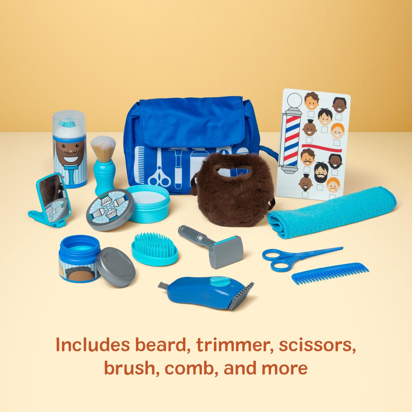 Melissa & Doug Barber Shop Pretend Play Set with Shaving Toys for Boys and Girls Ages 3+Wearable Beard and Shave Accessories for Role Play