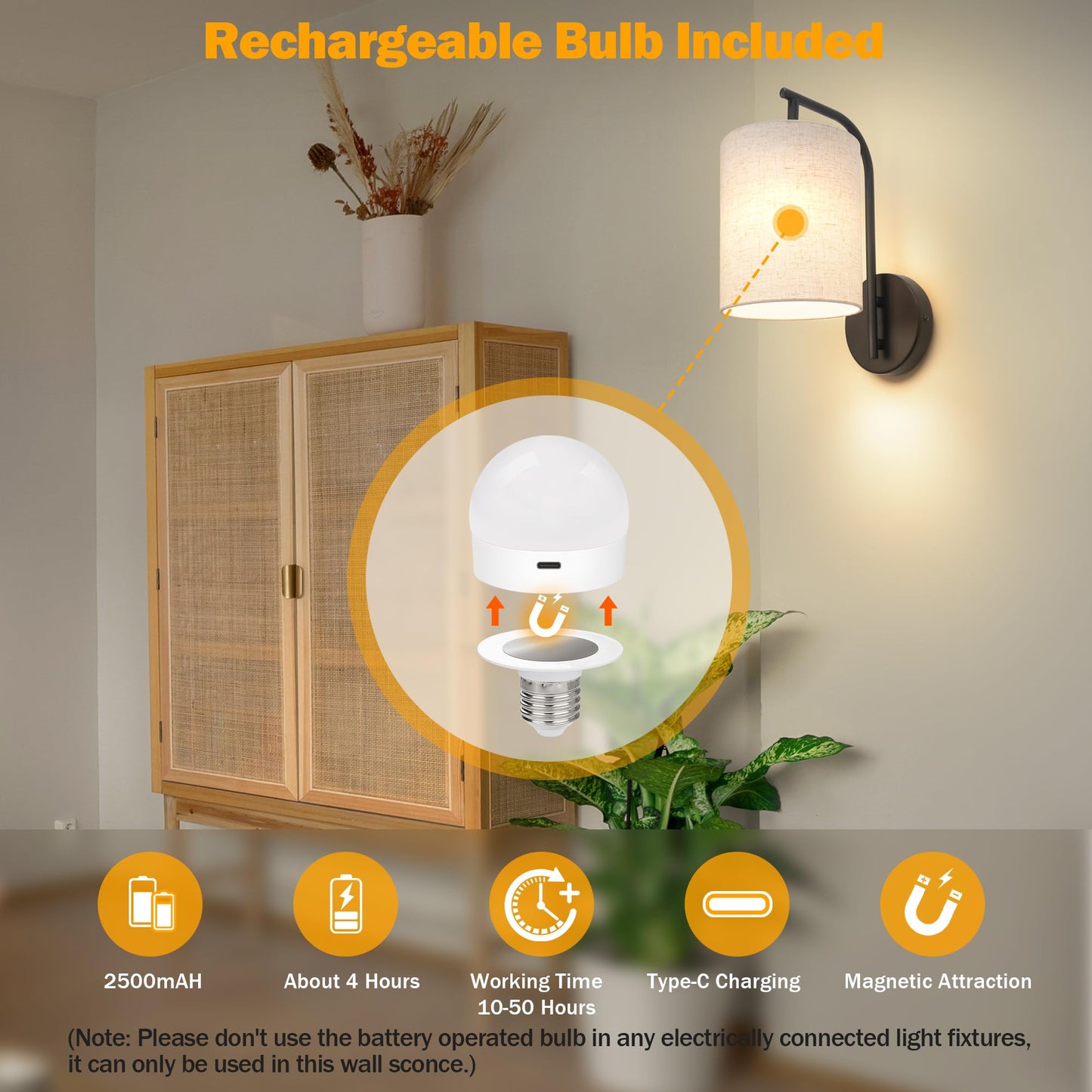 MATAMEYE Battery Operated Wall Sconce Set of 2, Black Rechargeable Wireless Wall Light Fixture with Remote, 12 RGB Colors & Timer, Indoor Dimmable Wall Lamp with Linen Shade