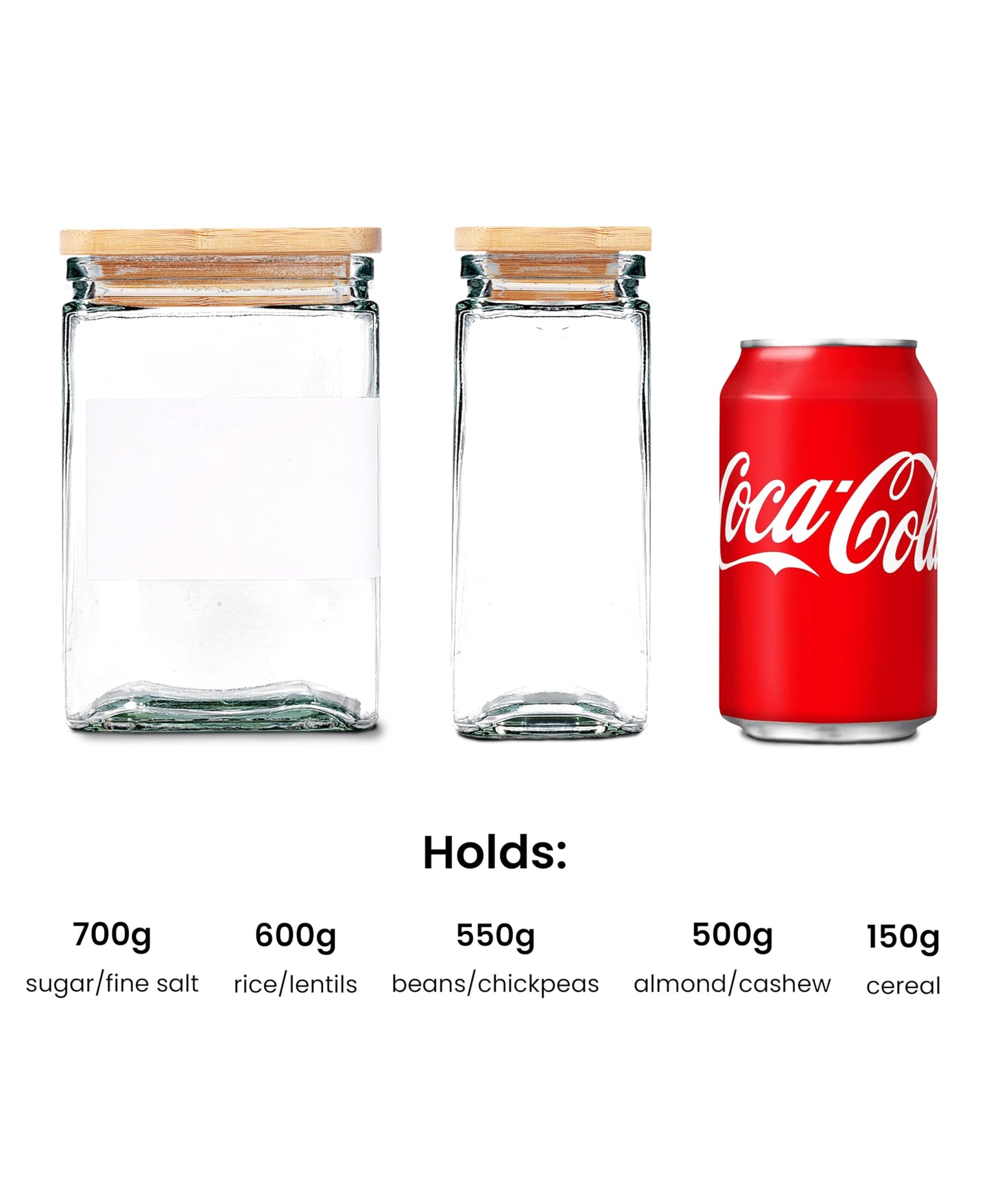 APT 1101 Glass Storage Jars with Bamboo Lid, glass canisters with airtight lids, Clear jars with lids for Spice, Cookie, Candy, Tea, Coffee Bean and Rice (White, 26 oz, Set of 6)