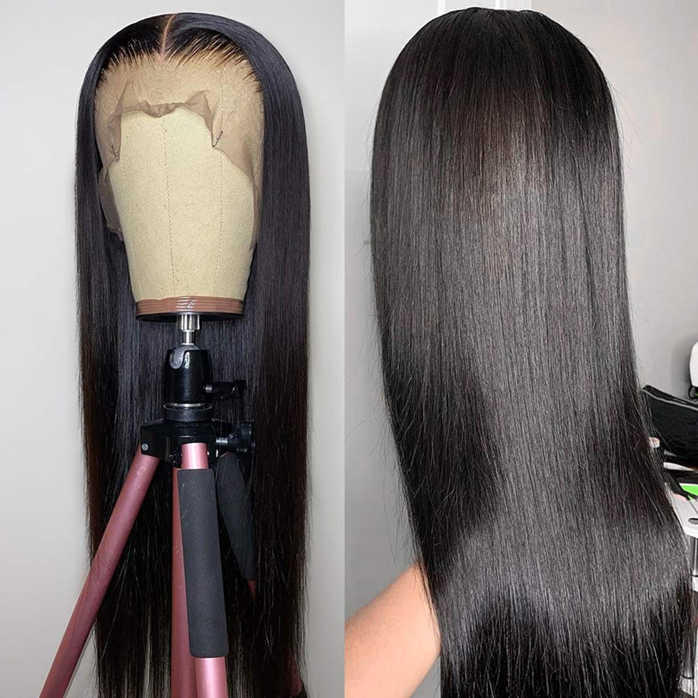 mengkai 26 Inch Lace Front Wigs Human Hair Pre Plucked Glueless Lace Front Human Hair Wigs Bleached Knots with Baby Hair 13x4 Frontal Wigs Human Hair HD Lace Straight Lace Front Wigs Human Hair