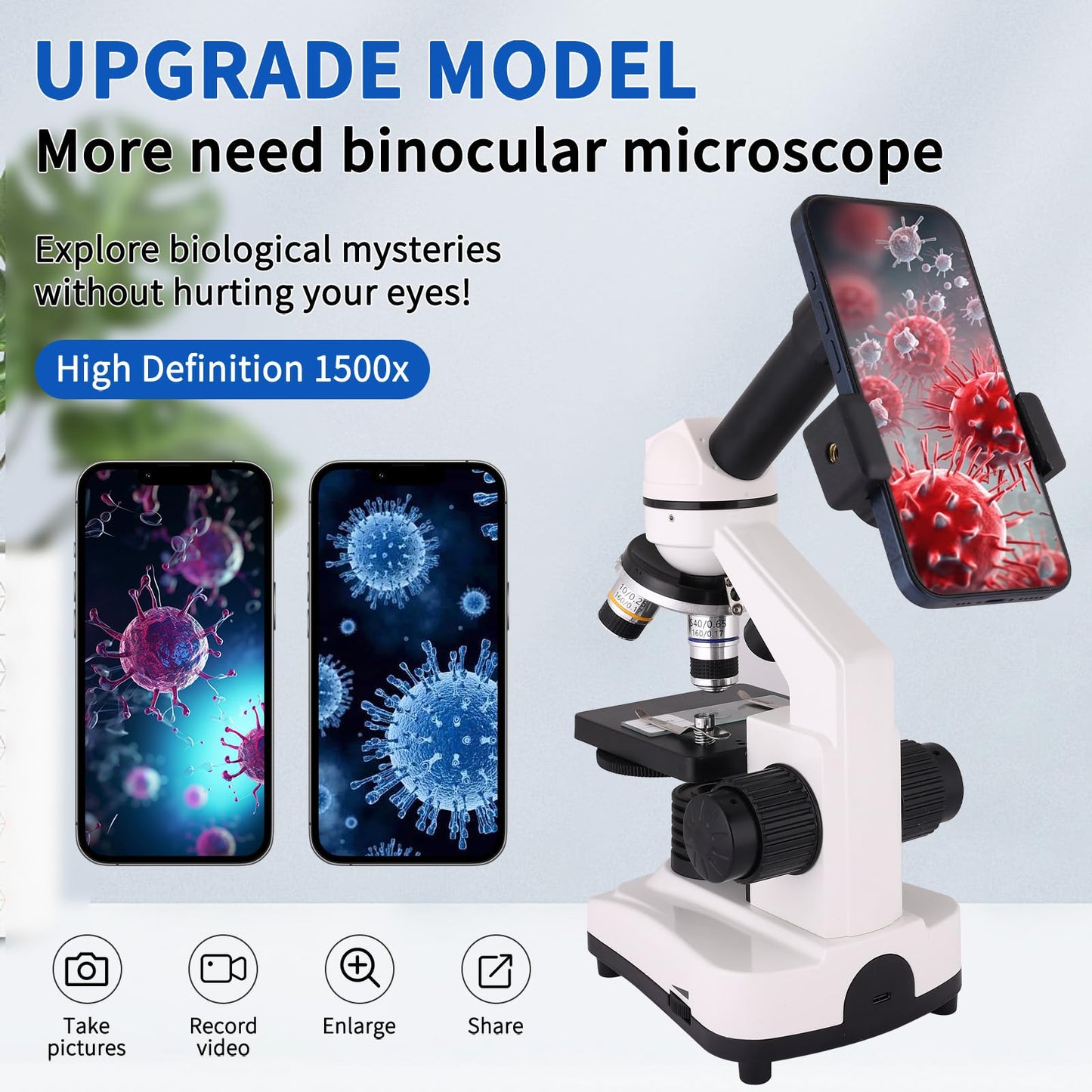 Herwicm Microscope for Adults 40x-2000x Compound Microscope with Dual LED Illumination for School, Home, Lab, Beginners