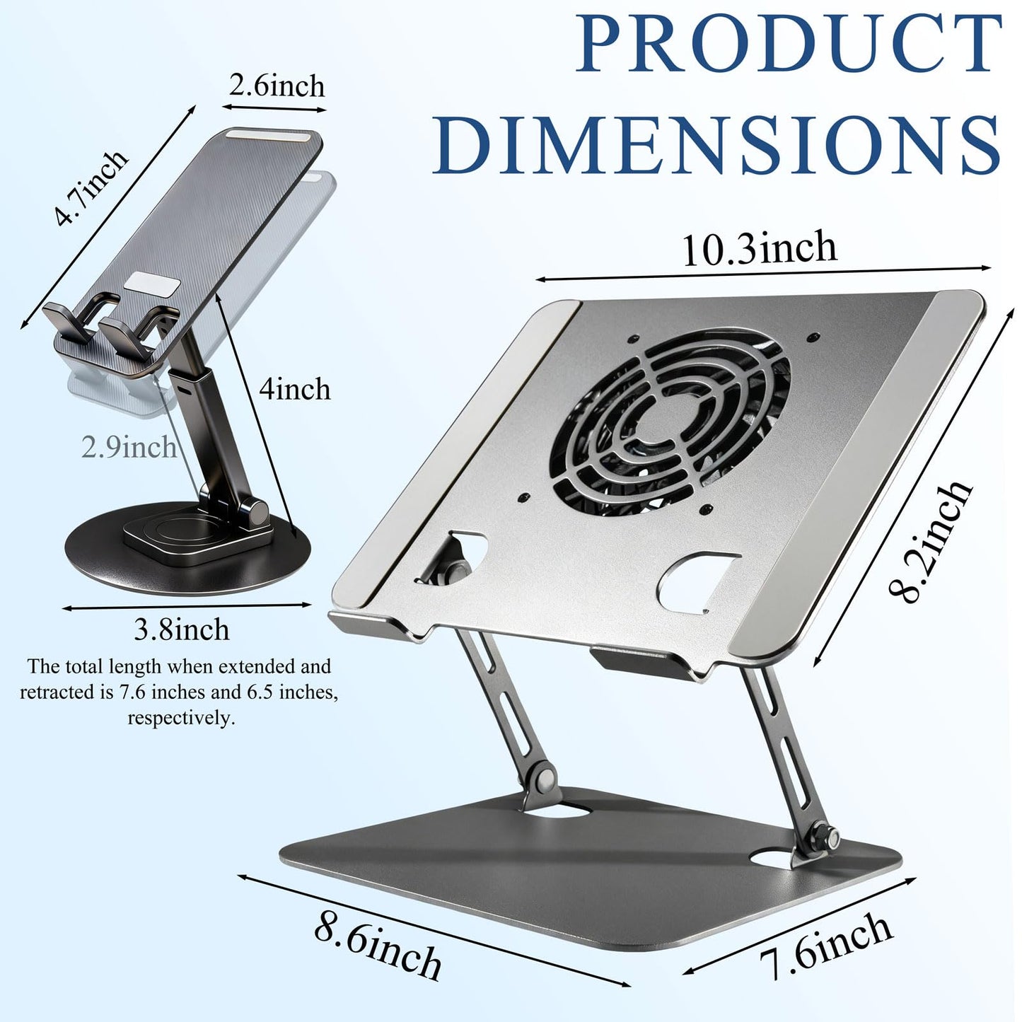 Laptop Stand for Desk, Laptop Riser with Active Cooling Fan, Widely Compatible with MacBook and Other Computer Accessories、Computer Stand for Laptop