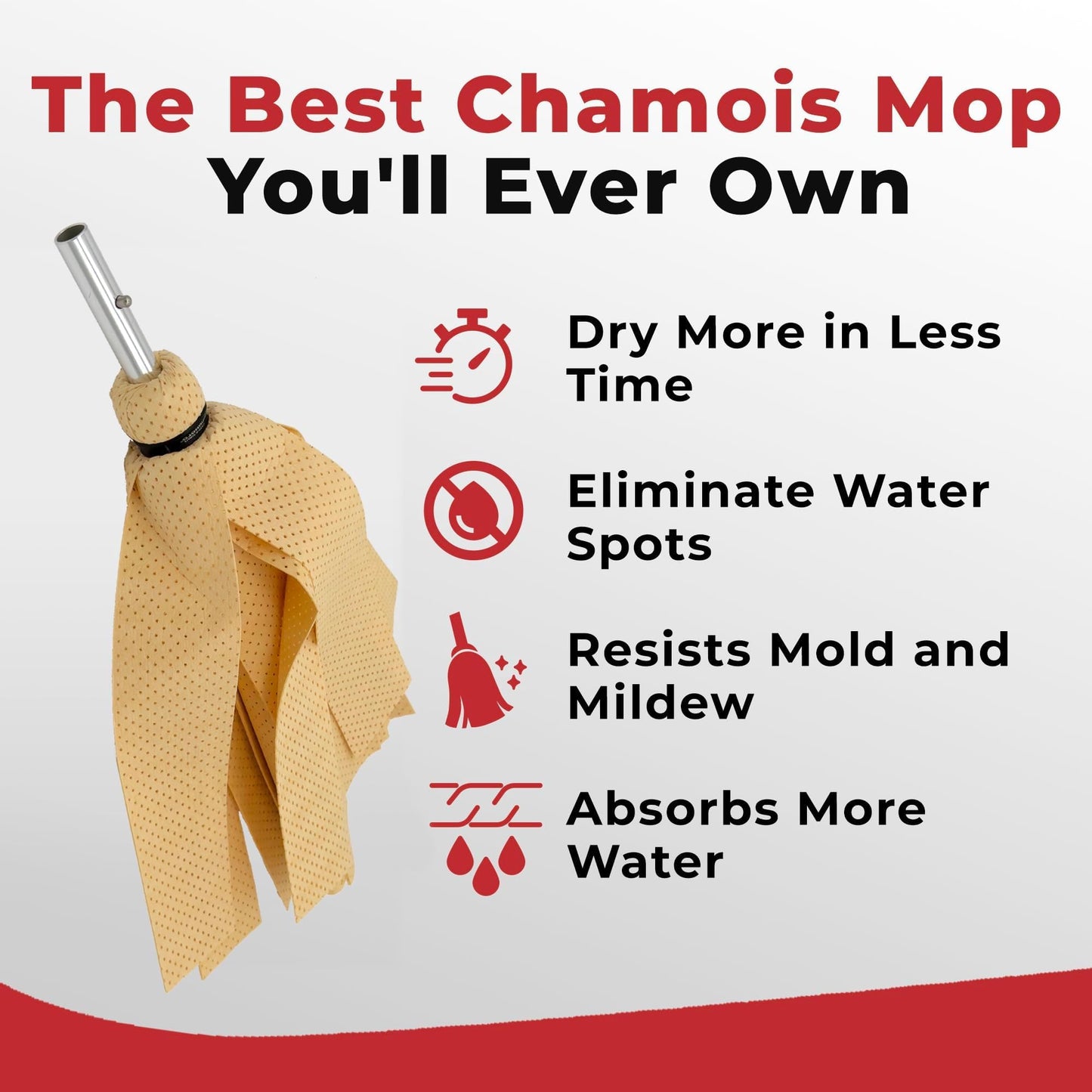SHURHOLD Deluxe Water Sprite Chamois Heavy Duty Mop with Highly Absorbent 2 7/8" Wide PVA Strips, Attachable to All Shurhold Handles