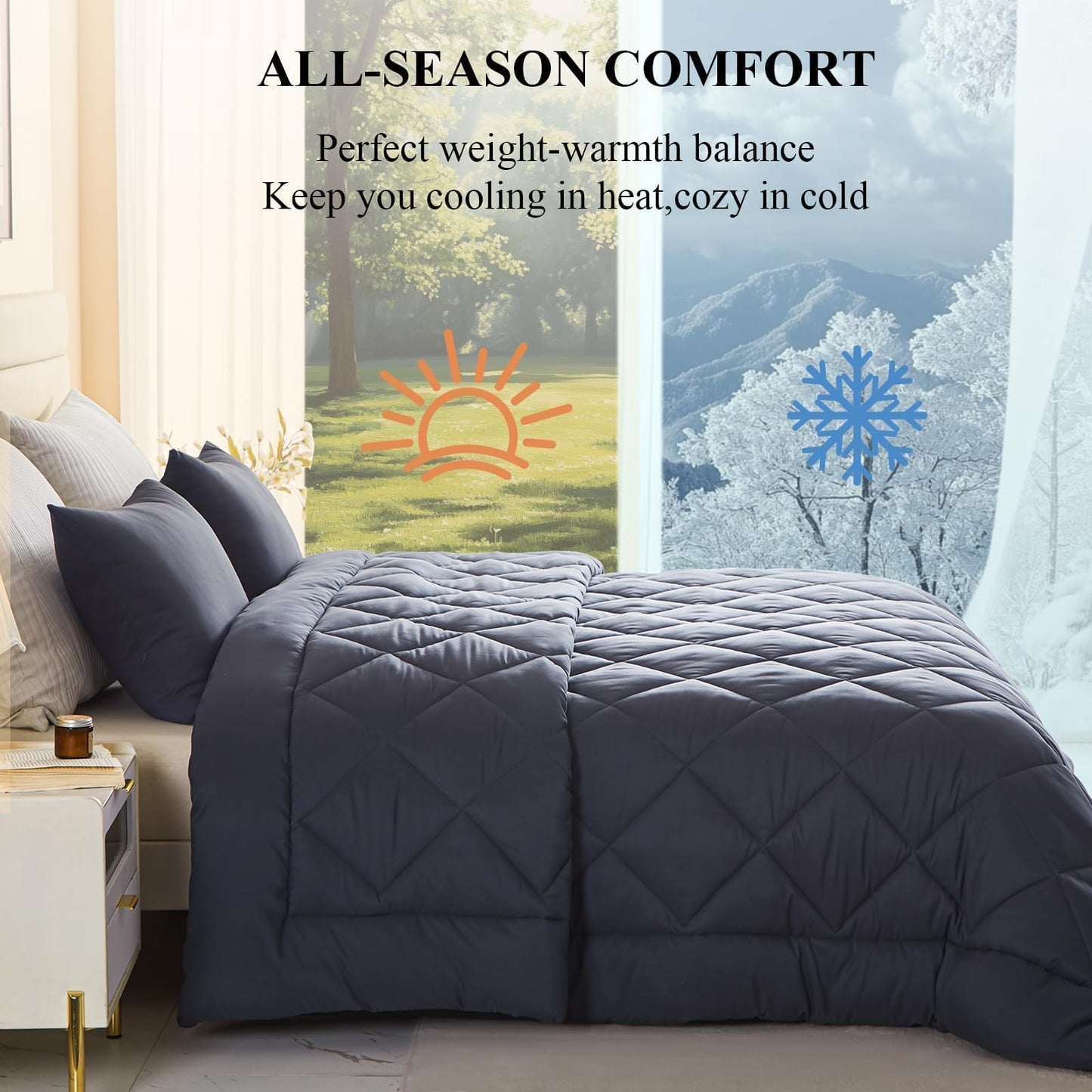 MIOTO 132x120 Alaskan King Comforter, Extra Large King Size Comforter Oversized, All Season Soft Lightweight Quilt Down Alternative Duvet Insert with 8 Corner Tabs(120x132, Grey)