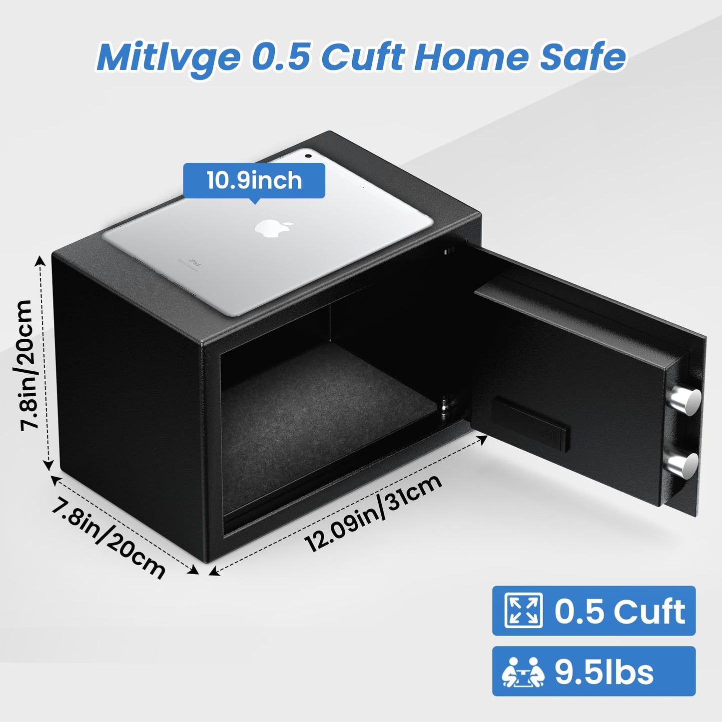 Mitlvge 0.5 Cu Ft Mini Safe Box with Fireproof Document Bag, Money Safe with Keys & Pass Code & Wall Mount Kits, Small Safes with Smart Alert System for Money, Jewelry, and Documents【2026 New】