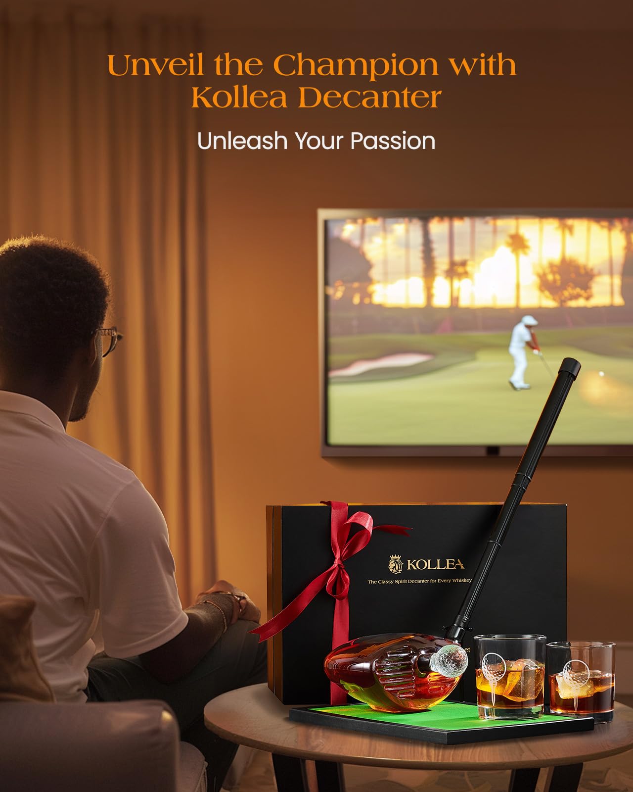 Golf Gifts for Men, Kollea Golf Club Whiskey Decanter with Shot Glasses, Liquor Decanter Set for Men Husband Coaches Golfers, Cool Birthday Gifts for Brother Guys
