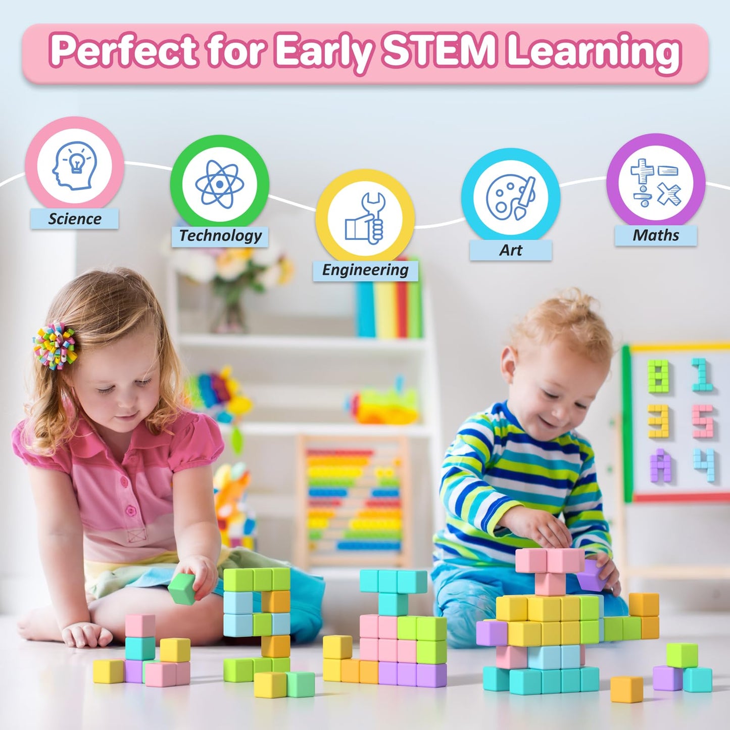 Magnetic Blocks for Toddlers 1-3, 56PCS 1.34in Large Macaron Magnet Building Cubes for Kids, Stem Preschool Stack Construction Educational Toys for 3-5 Years Old Boys Girls