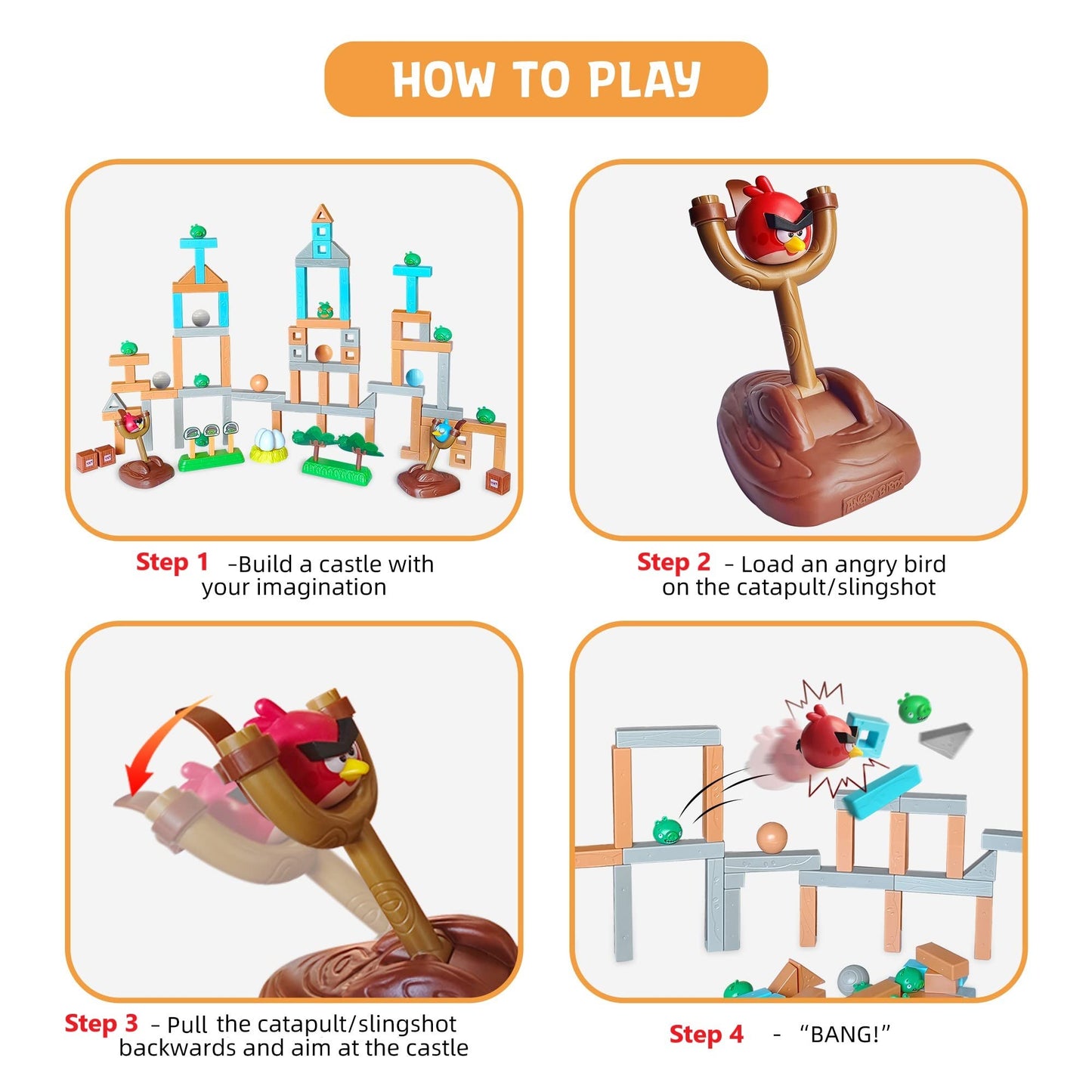ROLOSO Newly Licensed Angry Birds Toys Playsets Build N’ Launch Construction Brick Assembly Building Blocks Sets Pig City Strike 2 Takedown Space Planet Game Catapult Slingshot Gift Box 97pcs