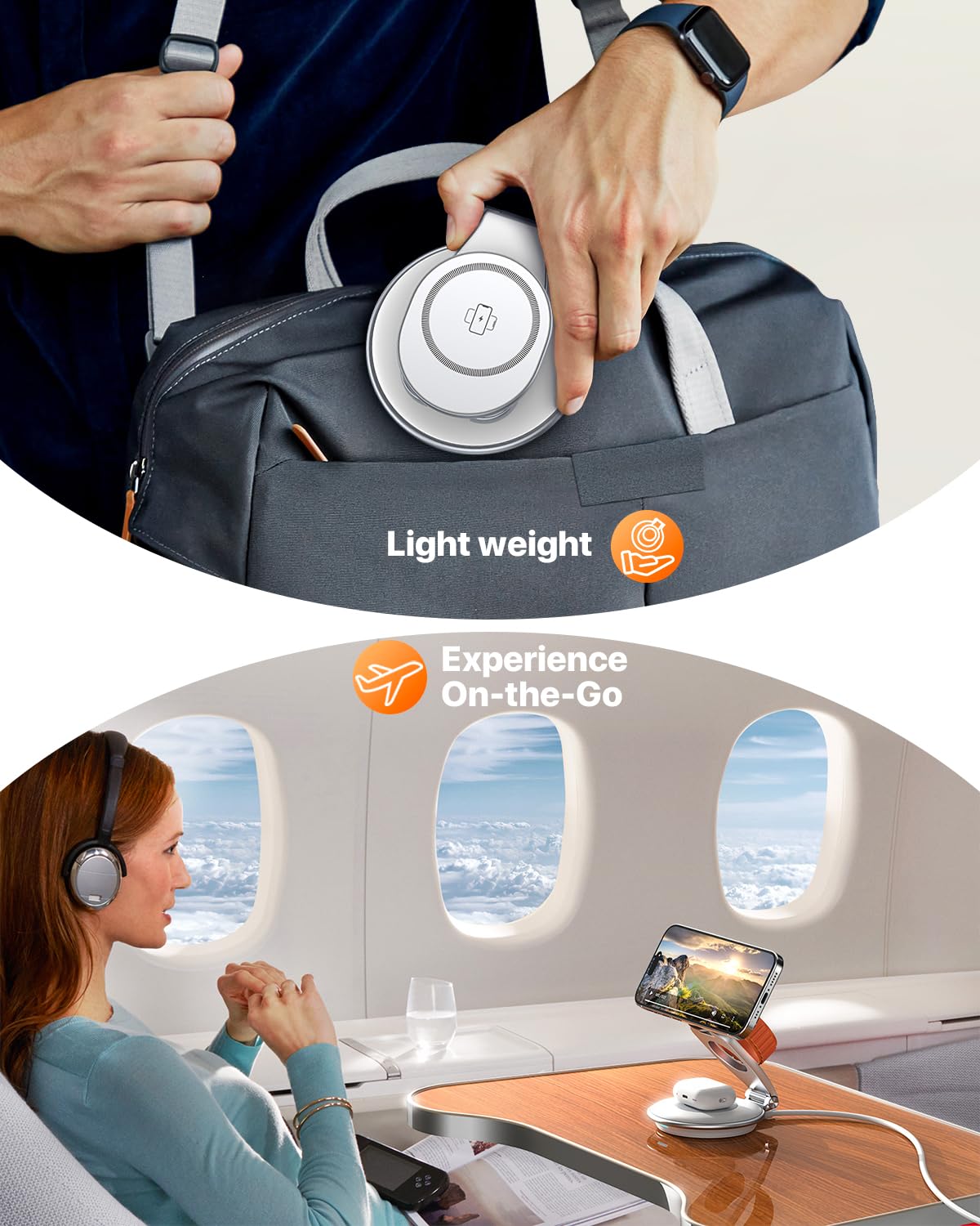 EXW Wireless Charging Station for Magsfe Charger,3 in 1 Wireless Charger for Magsafe Charging Station,Foldable Charger for iPhone 16/15/14/13/12 Series for Apple Watch & AirPod(30W Charger Included)