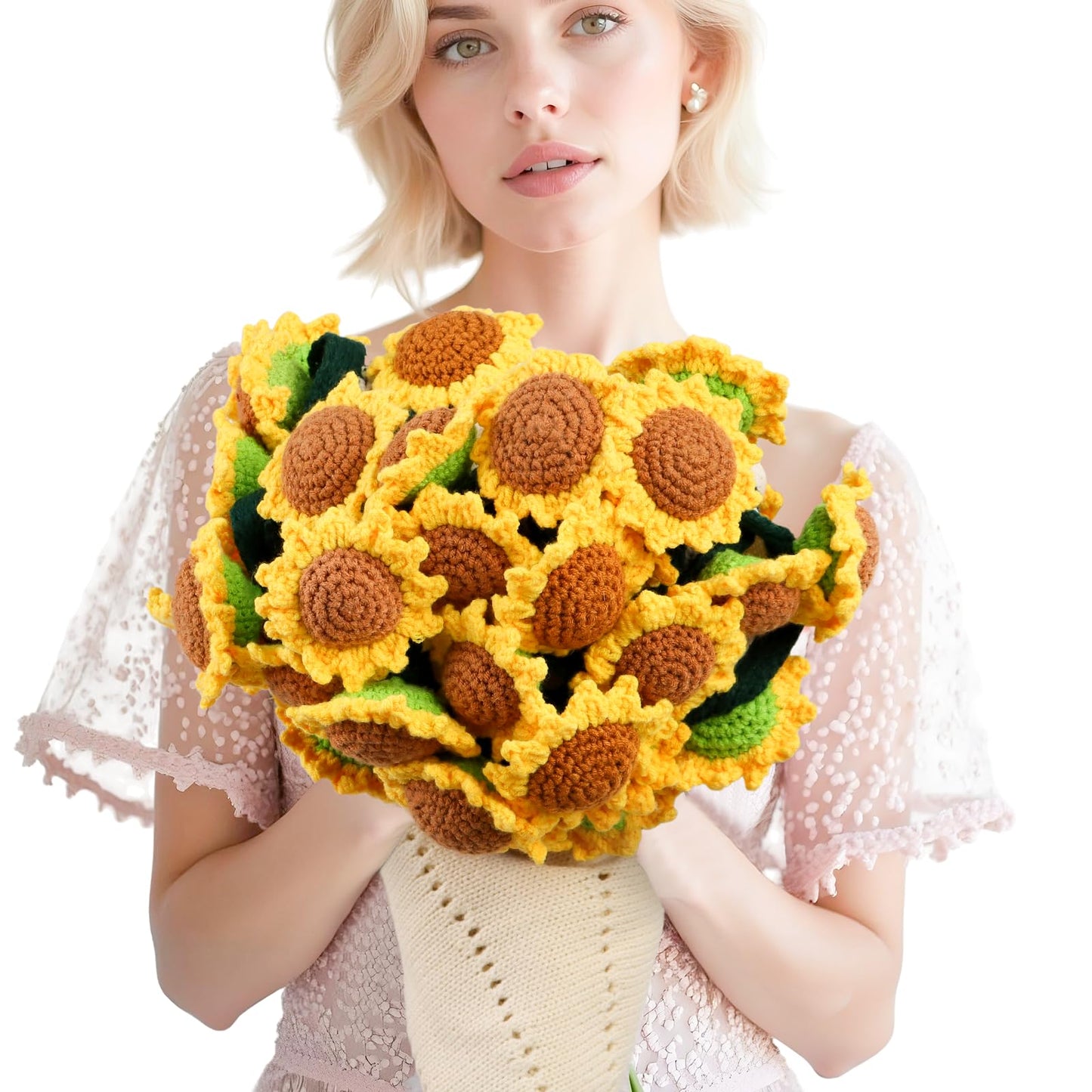 cagulax Birthday Gifts for Women Sunflower, Get Well Mothers Day Birthday Gifts for Best Friend, Mom, Sister, Grandma, Teacher, Cozy Throw & Decor Sunflower Crochet Flowers Bouquet Blanket 43 Inches