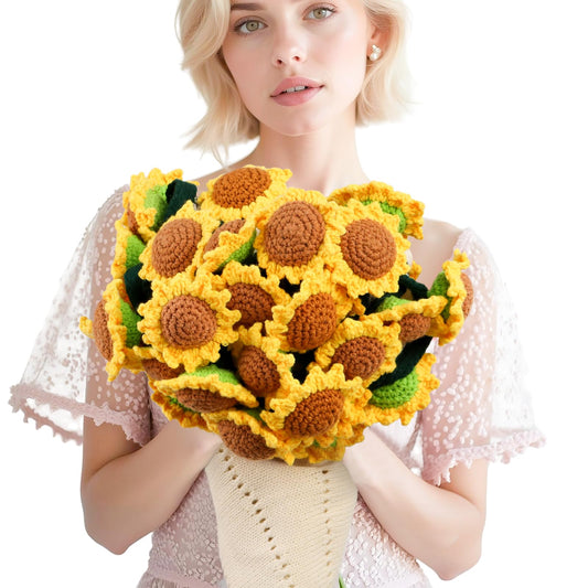 cagulax Birthday Gifts for Women Sunflower, Get Well Mothers Day Birthday Gifts for Best Friend, Mom, Sister, Grandma, Teacher, Cozy Throw & Decor Sunflower Crochet Flowers Bouquet Blanket 43 Inches