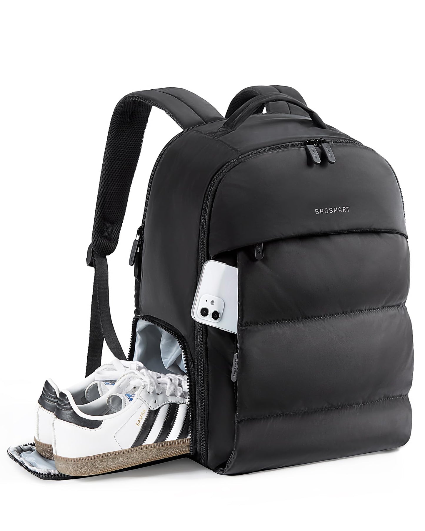 BAGSMART 30L Carry On Backpack with Shoe Compartment, Airline Approved Travel Backpack, Lightweight Travel Bag Fits 15.6 Inch Laptop, Water-Resistant, Black