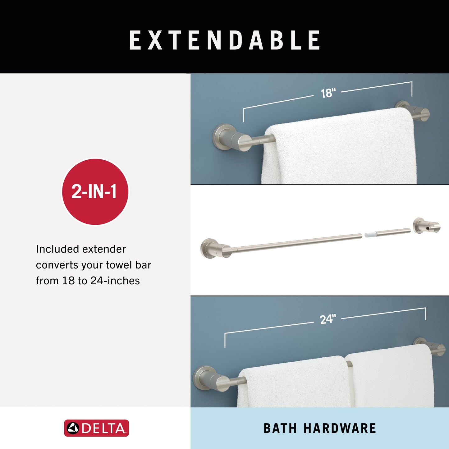 Delta Towel Rack | 24 or 18 Inch Champagne Bronze Adjustable Towel Bar for Bathroom, Kitchen | Nicoli Accessories