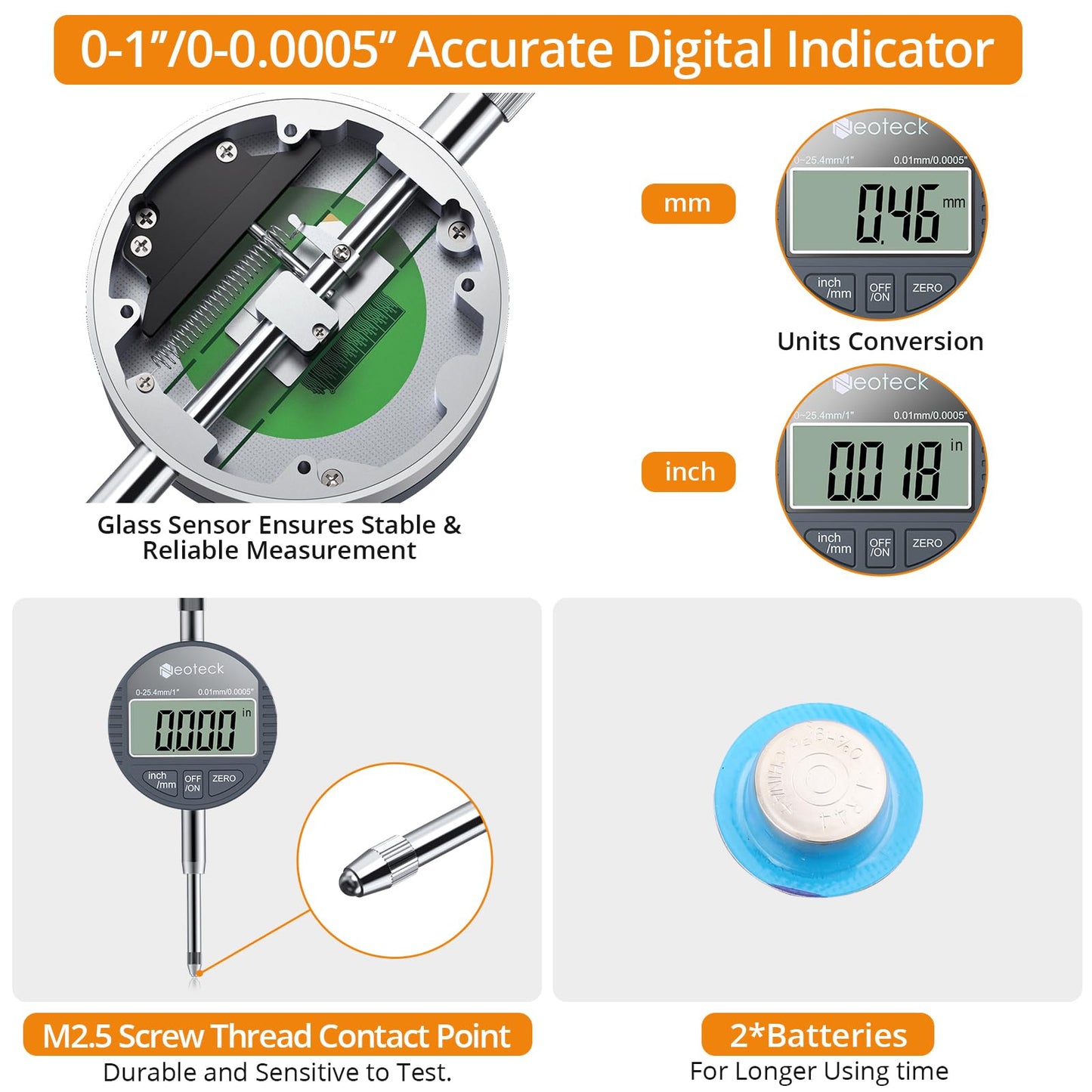 Neoteck Disc Brake Rotor Gauge Dial Indicator 1"/0.0005" Digital Runout Gauge Set Ball Joint Runout Set with 360° Flexible Arm Tight Grip Locking Vise for Automotive, Mechanical, Industrial Processes