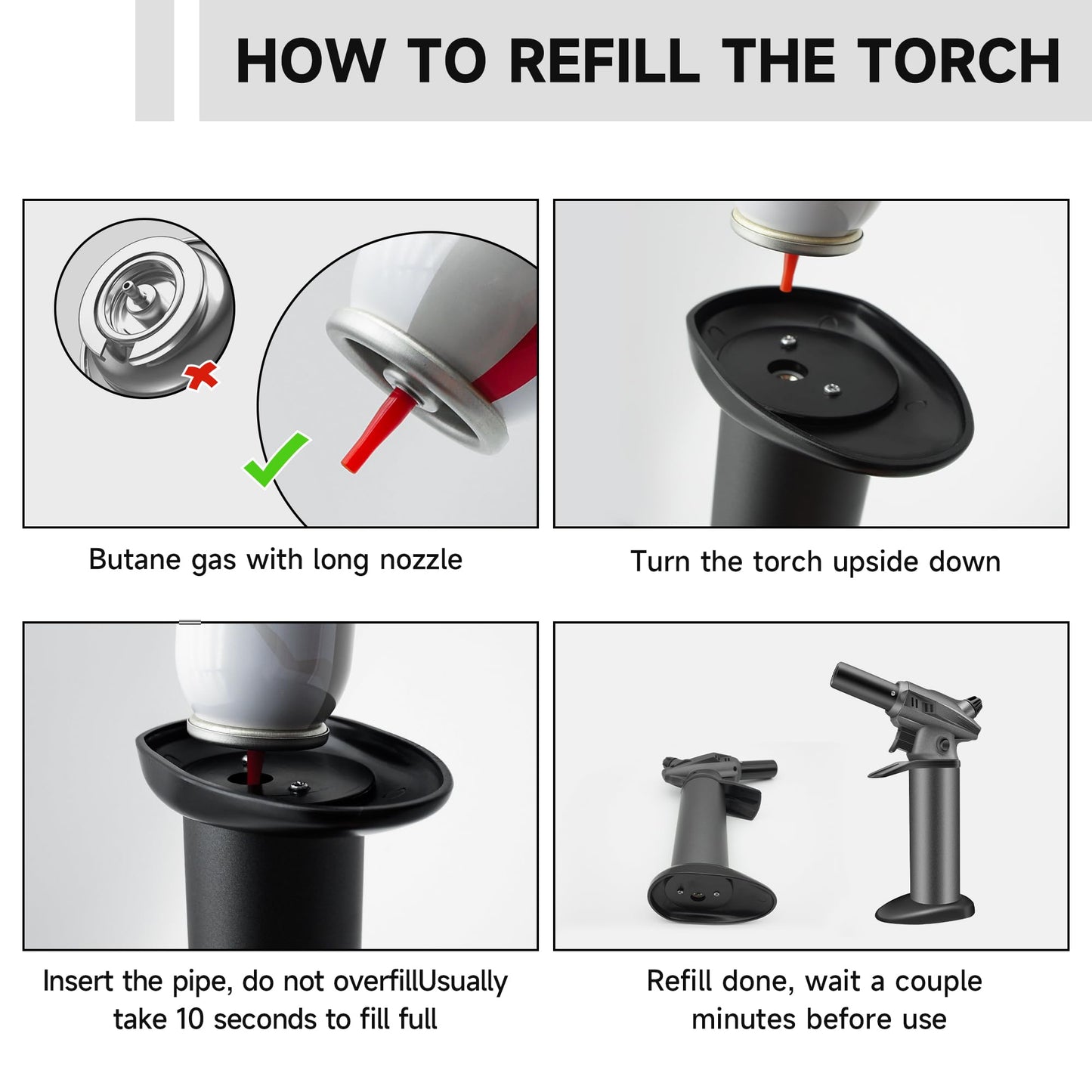 Peaks Comforts Butane Torch Blow Torch Creme Brulee Torch Refillable Butane Torch Lighter Kitchen Torch Cooking Torch for Food Baking Crafts BBQ Creme Brule(Safety Lock & Adjustable Flame)