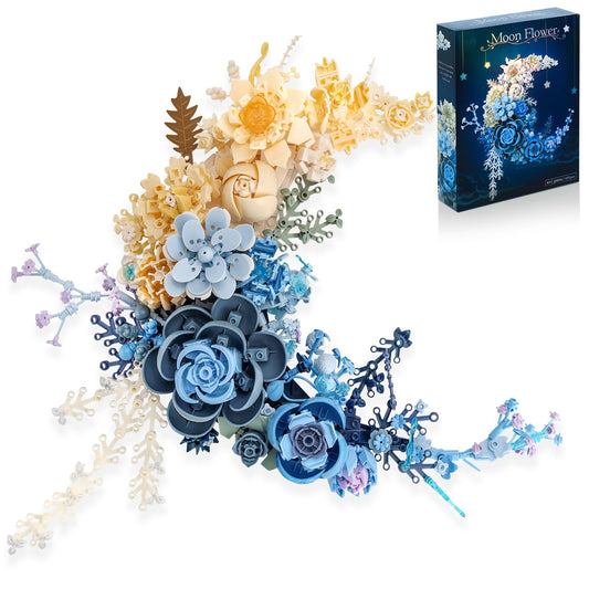 Blue Moon Flower Bouquet Building Set, Botanical Collection Artificial Flowers Building Blocks, Compatible with Lego Flowers for Adults - Gift for Christmas & Valentines, Décor Wall Art Decoration
