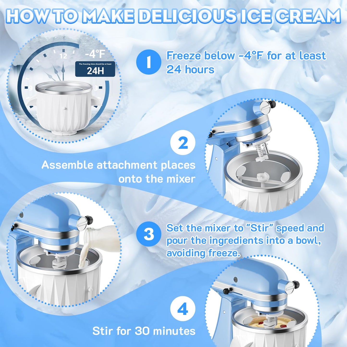 Ice Cream Maker Attachment for KitchenAid Stand Mixers, 2 Quart Ice Cream & Sorbet Gelato Maker Attachment - Fits 4.5QT and Larger KitchenAid Stand Mixers by GVODE