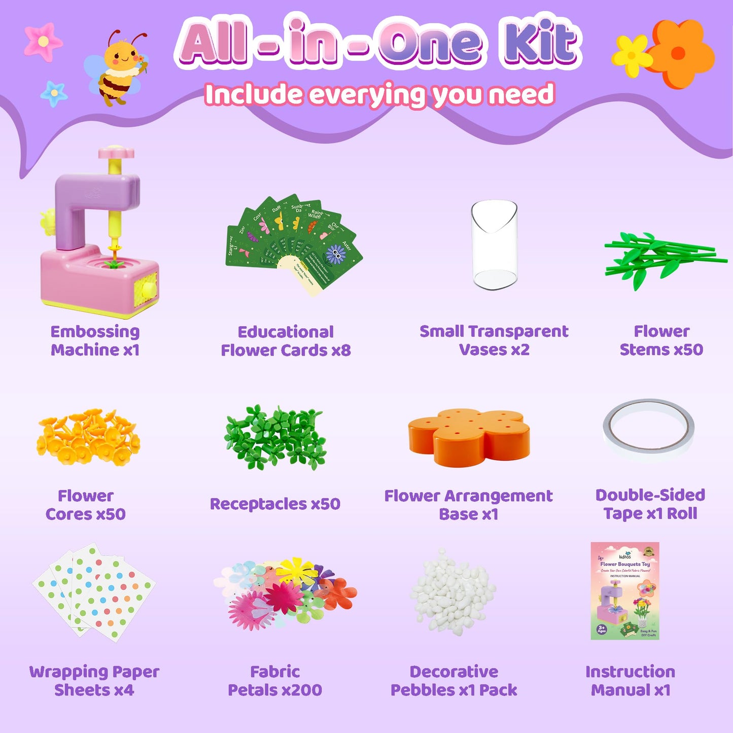 Kiditos Flower Maker Toy for Kids, DIY Flower Bouquet Craft Kit, Build Your Own Flower Bouquet, Flower Craft Kit for Girls, Arts and Crafts Gift for Girls Age 3+