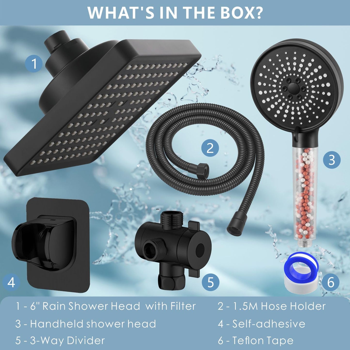 Nuodan Filtered Shower Head with Handheld Combo, High Pressure Rain Showerhead Filter for Remove Chlorine and Harmful Substances, with Self-adhesive Holder/59" Hose, Matte Black