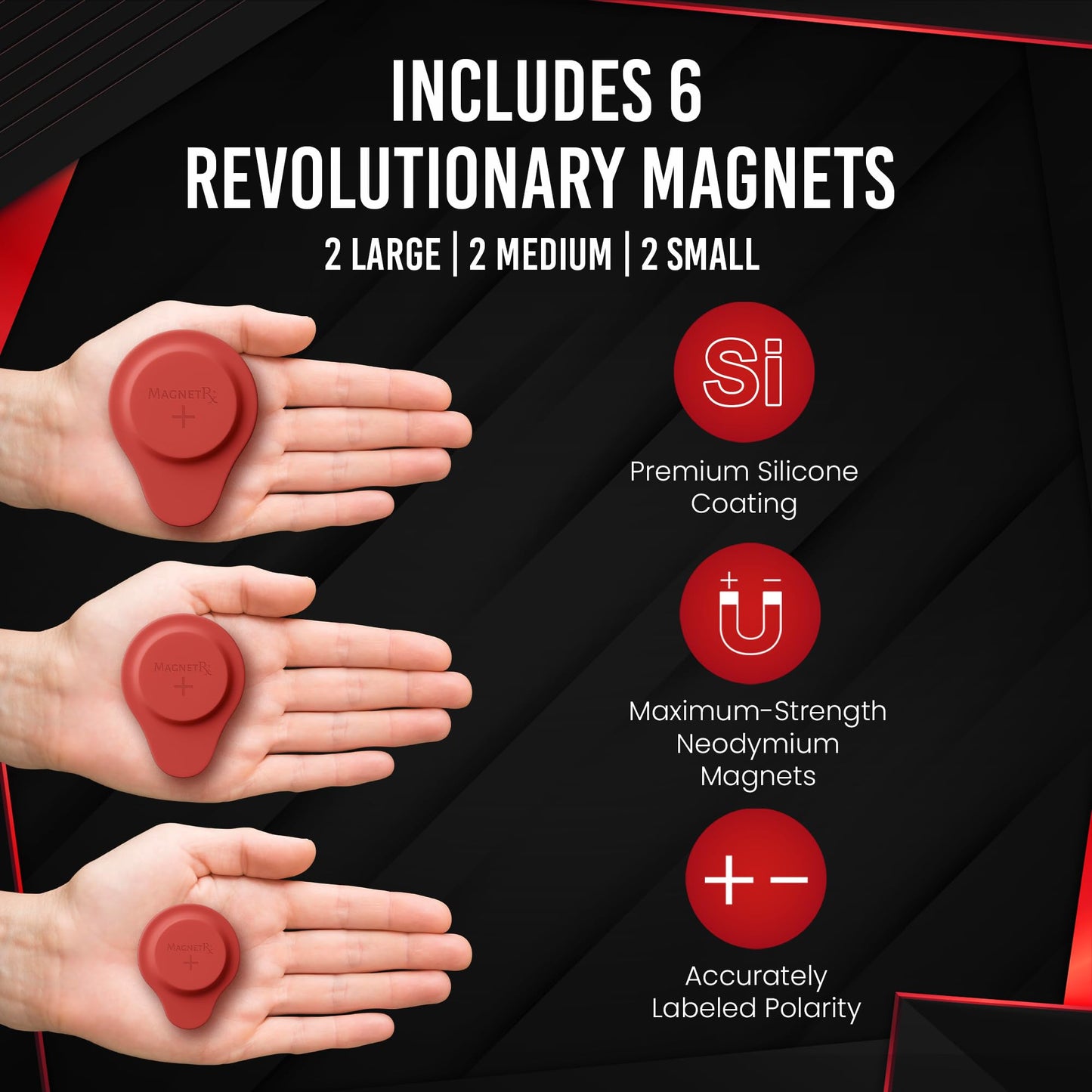 MagnetRX® Neodymium Biomagnetic Magnets Kit – Imanes para Biomagnetismo Médico – Dr Goiz Magnet for Biomagnetism Bio Magnet Pair – Silicone Covered Round 12,200-13,200 Gauss Magnets (6 Mixed Units)