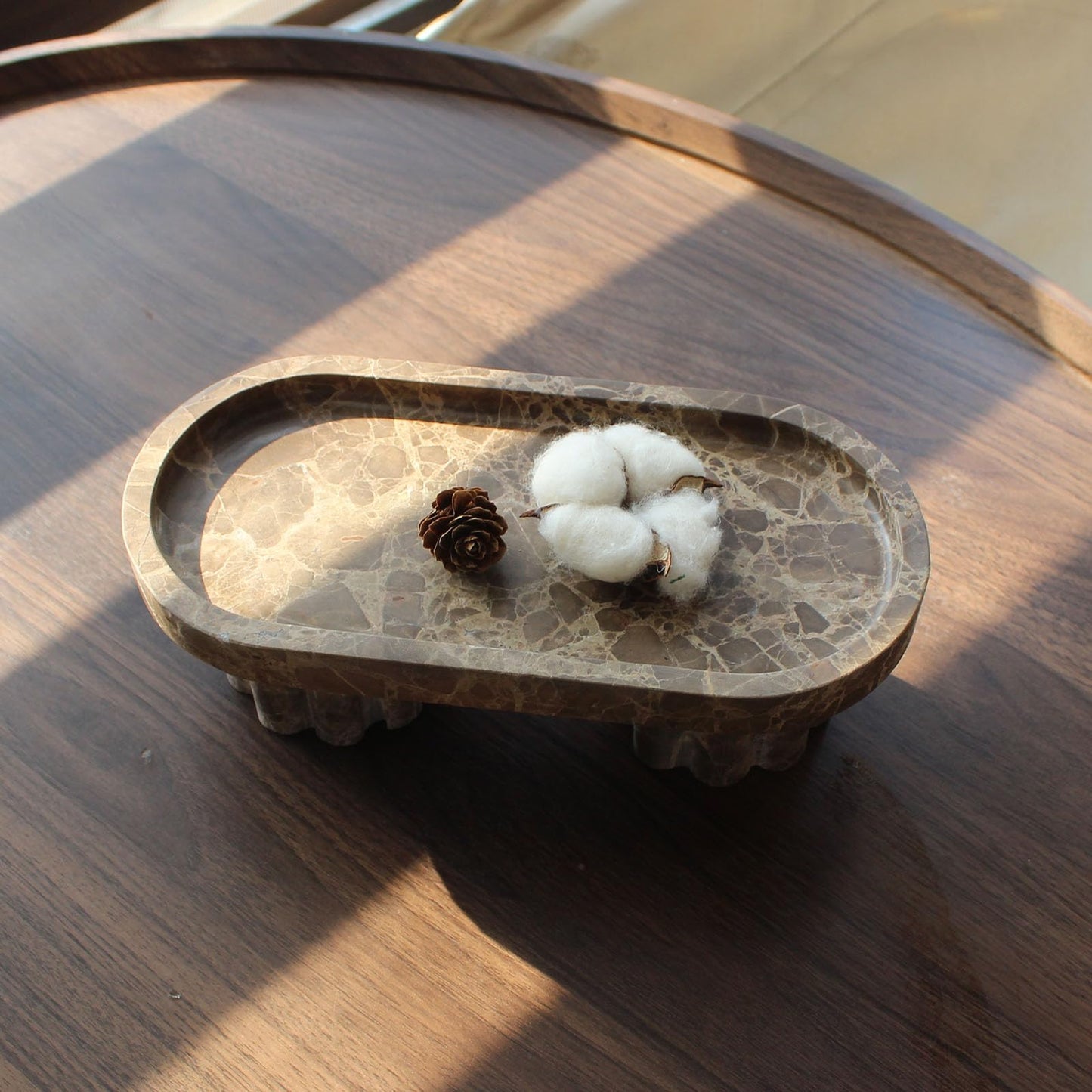 Natural Travertine Marble Oval Tray with 2 Legs, 10" Vanity Decorative Tray for Countertop Organizer, Catchall Tray for Perfume, Candles, Jewelry Dishv