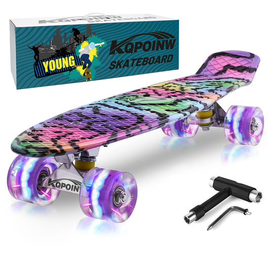 Kqpoinw Kids Skateboard,22" Complete Skateboards for Kids,Teens,Girls,Beginners,Skate Board,Purple Skateboards with Colorful LED Light up Wheels,Skate Tool, Ideal Gift for Girls,Kids