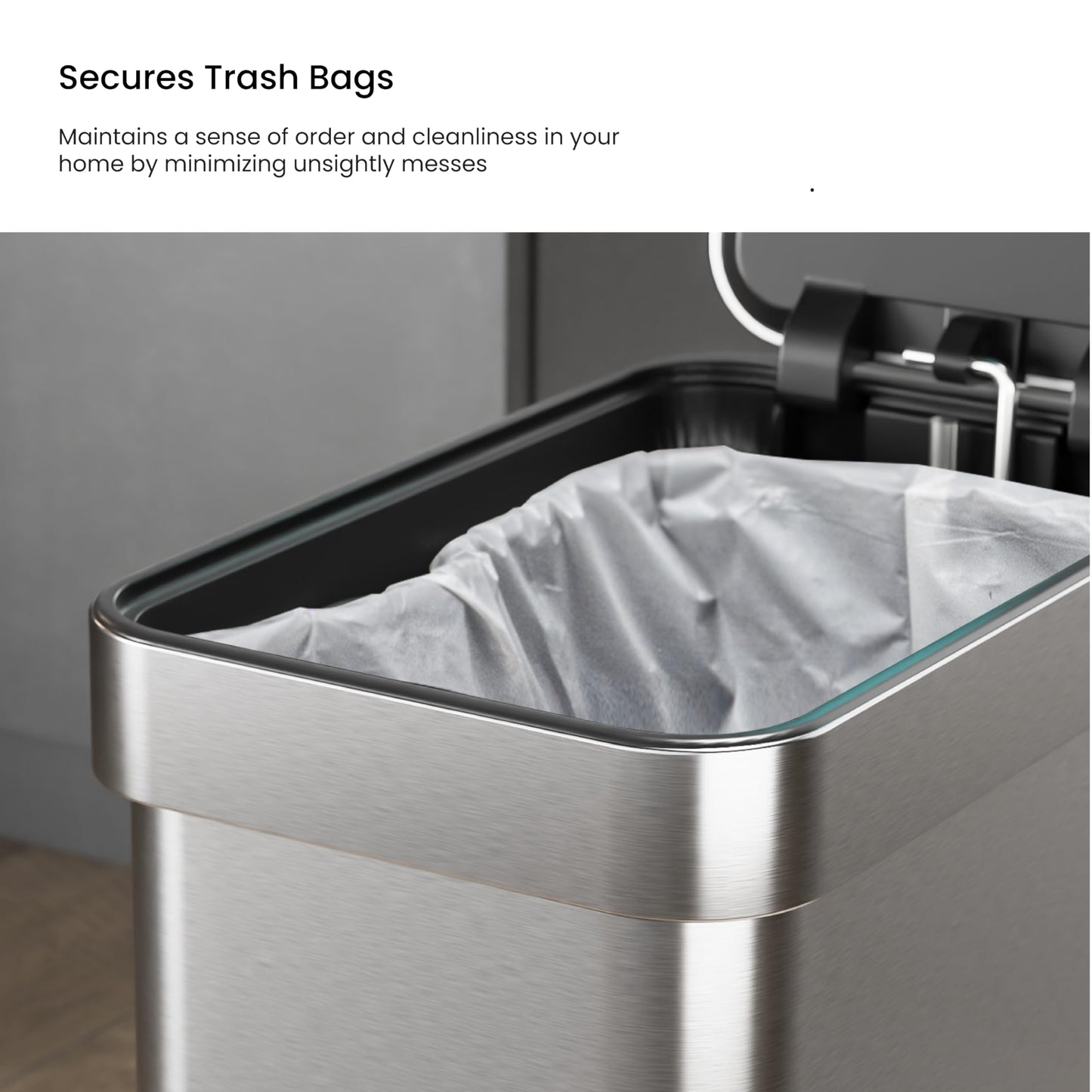 Home Zone Living 3 Gallon Small Trash Can with a Lid and Step Pedal, CleanAura, Odor Control, Stainless Steel with Slim Design for Home and Office, Silver, 10 Liters