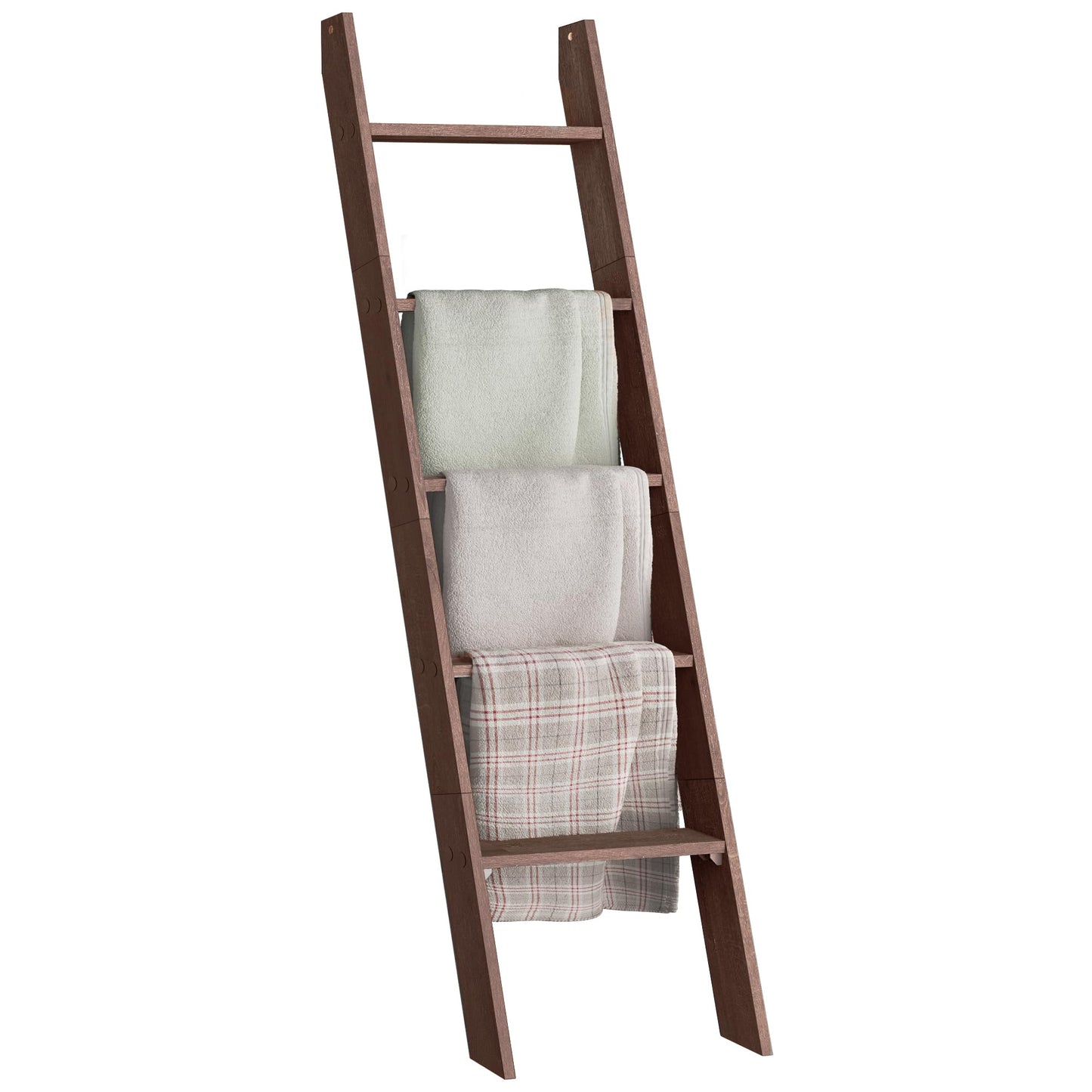 VASAGLE Blanket Ladder Decorative Farmhouse for The Living Room, 5-Tier Ladder Shelf, Ladder Rack for Storage and Decor, Maroon Brown ULLS018T51