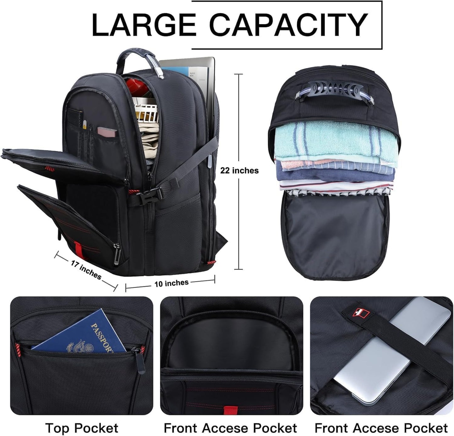 ANTERK Extra Large Backpack, 18.4 Inch Travel Laptop Backpacks for Men Women, 55L Anti Theft Water Resistant College Bussiness TSA Airline Approved Work Computer Backpack, Black