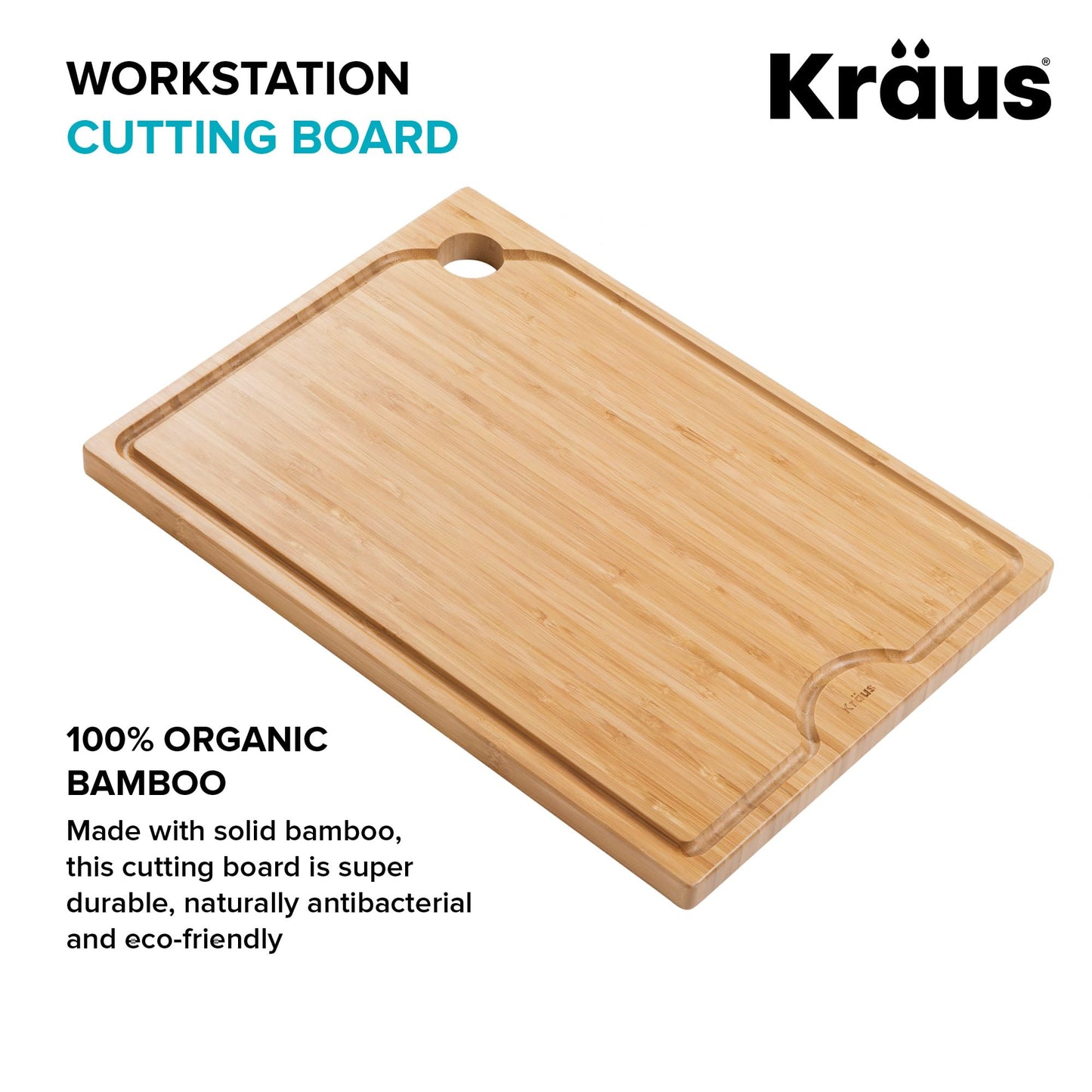 Kraus Kore Solid Bamboo Cutting Board for Workstation Kitchen Sink (16 3/4 in. x 12 in.), KCB-WS103BB