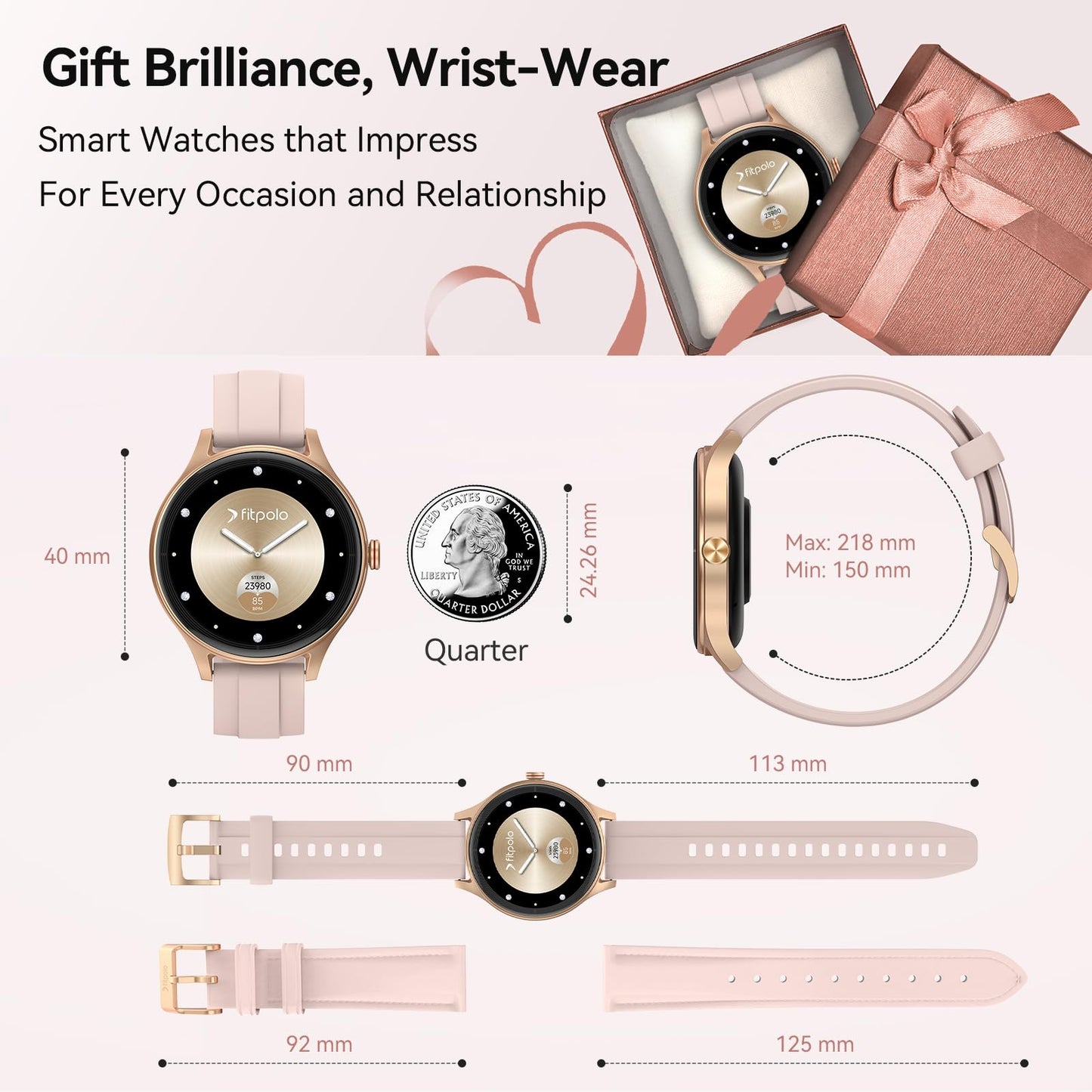 Smart Watches for Women (2 Bands), 1.27" Stylish Fitness Watch for Android iPhone with Bluetooth Calls (Make/Answer), AI Voice Command, Heart Rate/SpO2/Sleep Monitor, 7 Days Battery, IP68 Waterproof