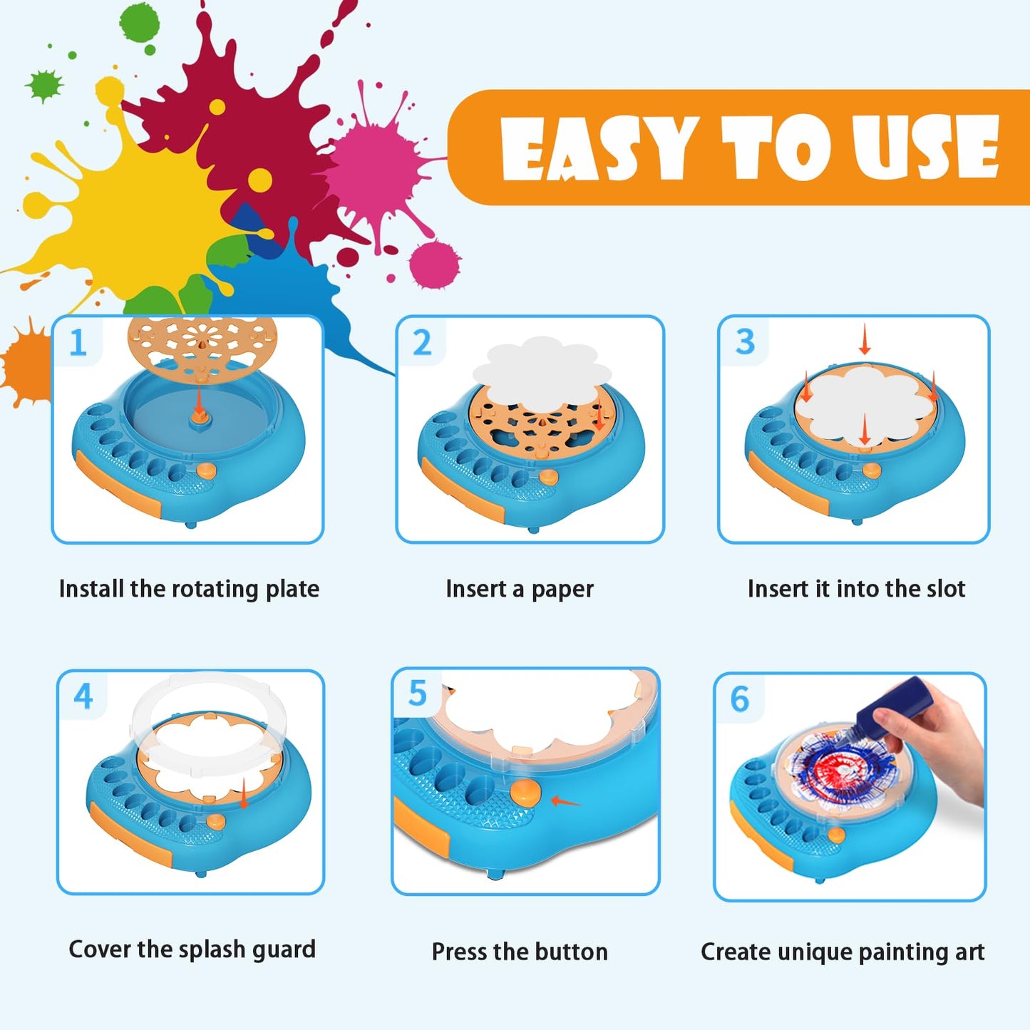 Paint Spin Art Machine Kit for Kids, Arts & Crafts Painting Spinner Toys Kits Sets for Boys & Girls Ages 6 7 8 9 Year Old (Blue)