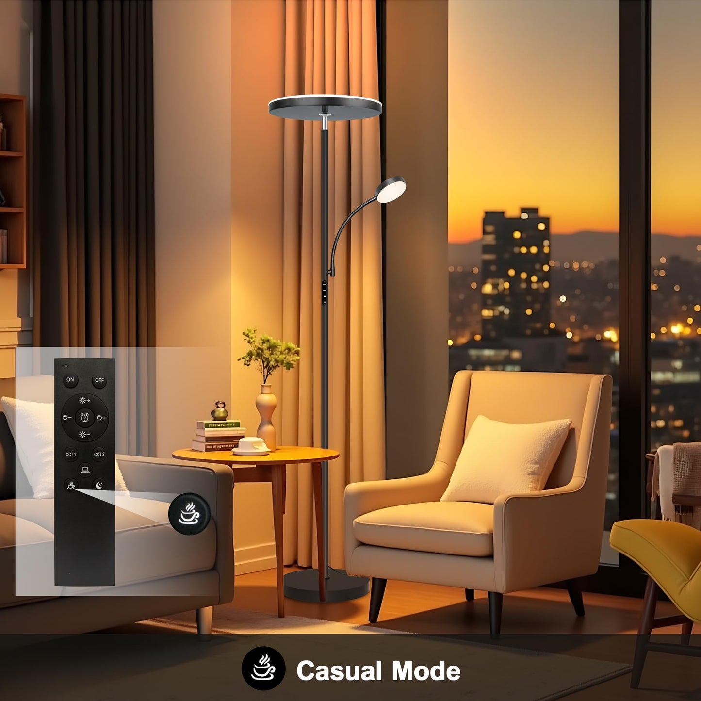 Floor Lamp-42W/4200LM Super Bright Floor Lamp,Dimmable 2-in-1 LED Floor Lamp for Bedroom,Torchiere Floor Lamps with Remote & Touch Control,69" Tall Standing Lamp for Living Room,Office,Reading,Black