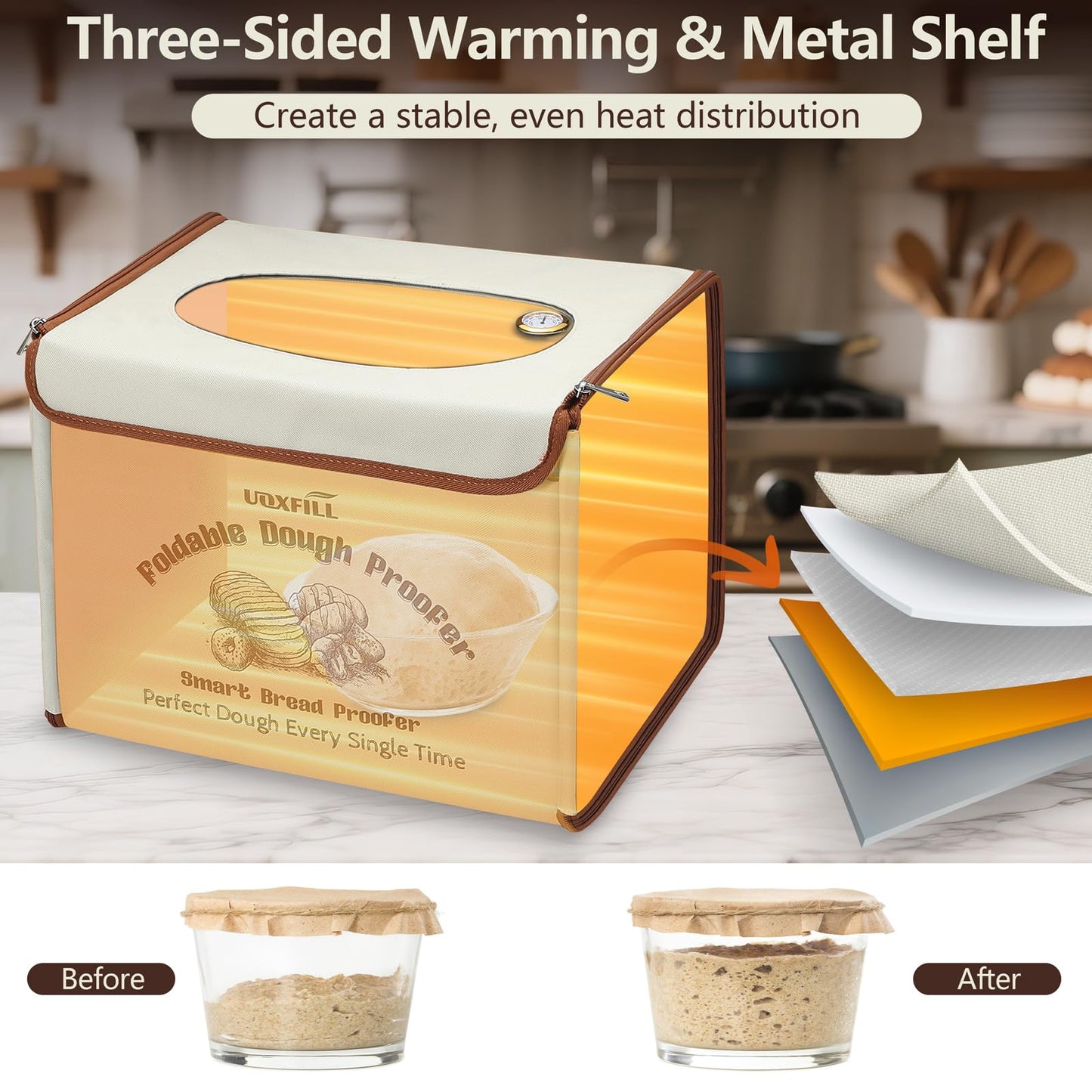 Folding Bread Proofing Box with Temp Control(50-122℉) & 48H Timer, Dough Proofer with Metal Rack, Proofing Box for Sourdough, Bread Baking, Pizza, Yogurt, Kombucha, Space-Saving & Easy to Use