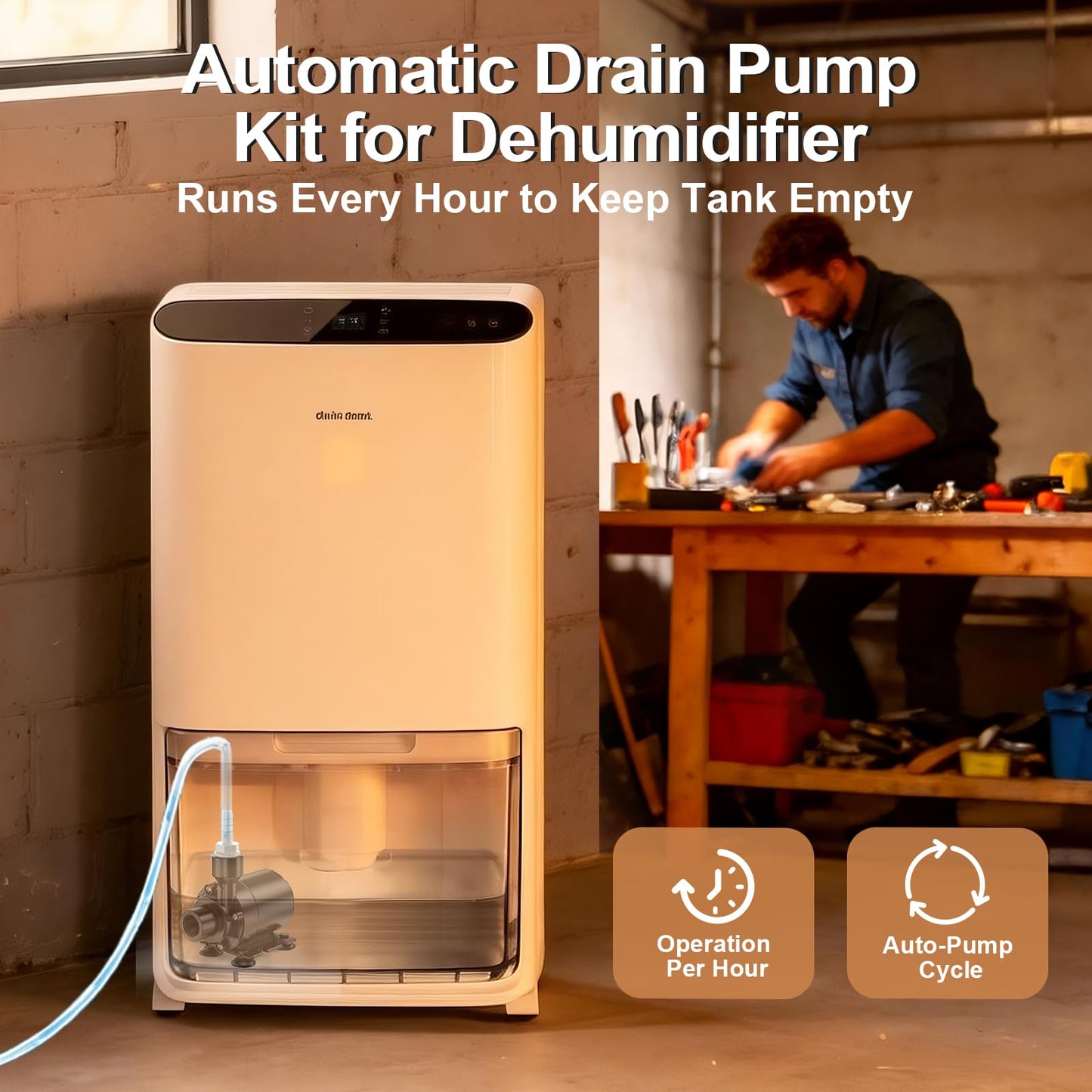 PmpDrTech Upgraded Automatic Smart Dehumidifier Pump, 15FT High Lift, IPX8 Waterproof Mini Pump for Dehumidifier Drain, Auto Water-Level Detection, Ultra Quiet, Fits Most Large Dehumidifier Tanks