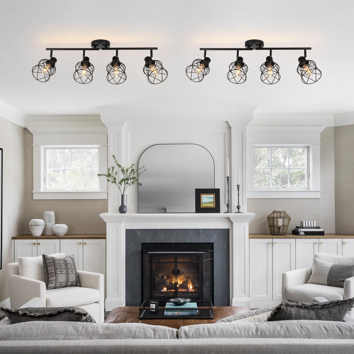 WILON Track Lighting Fixtures Ceiling 4-Light Flush Mount Ceiling Spot Lights, Industrial Track Light Black Kitchen Light Fixtures Rotatable Spotlight for Kitchen Hallway Living Room (E26 Base)