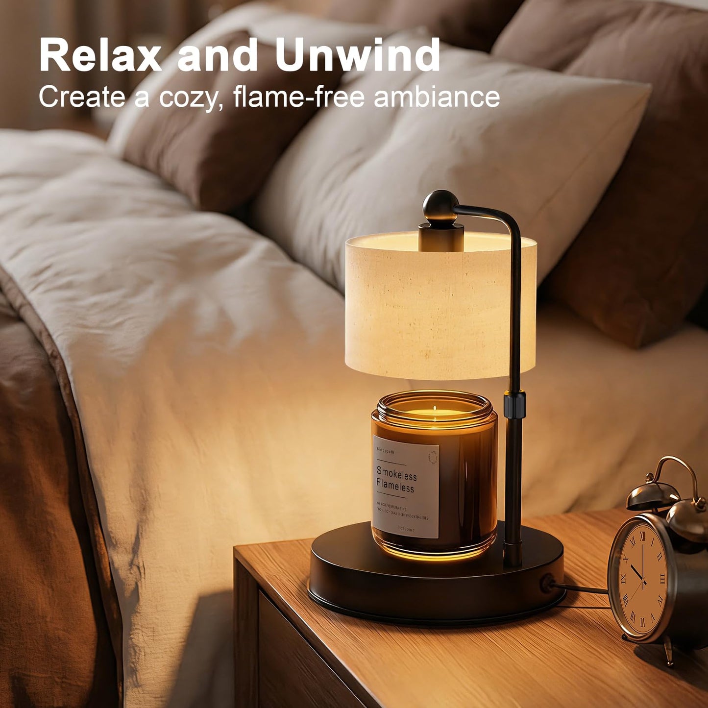 Bingyouth Candle Warmer lamp for 3 Wick Candles, Large Candle Warmer Lamp with Timer, Dimmable, Adjustable Height, Modern Farmhouse Linen Shade, Black Candle Warming Lamp, 2 Bulbs Included