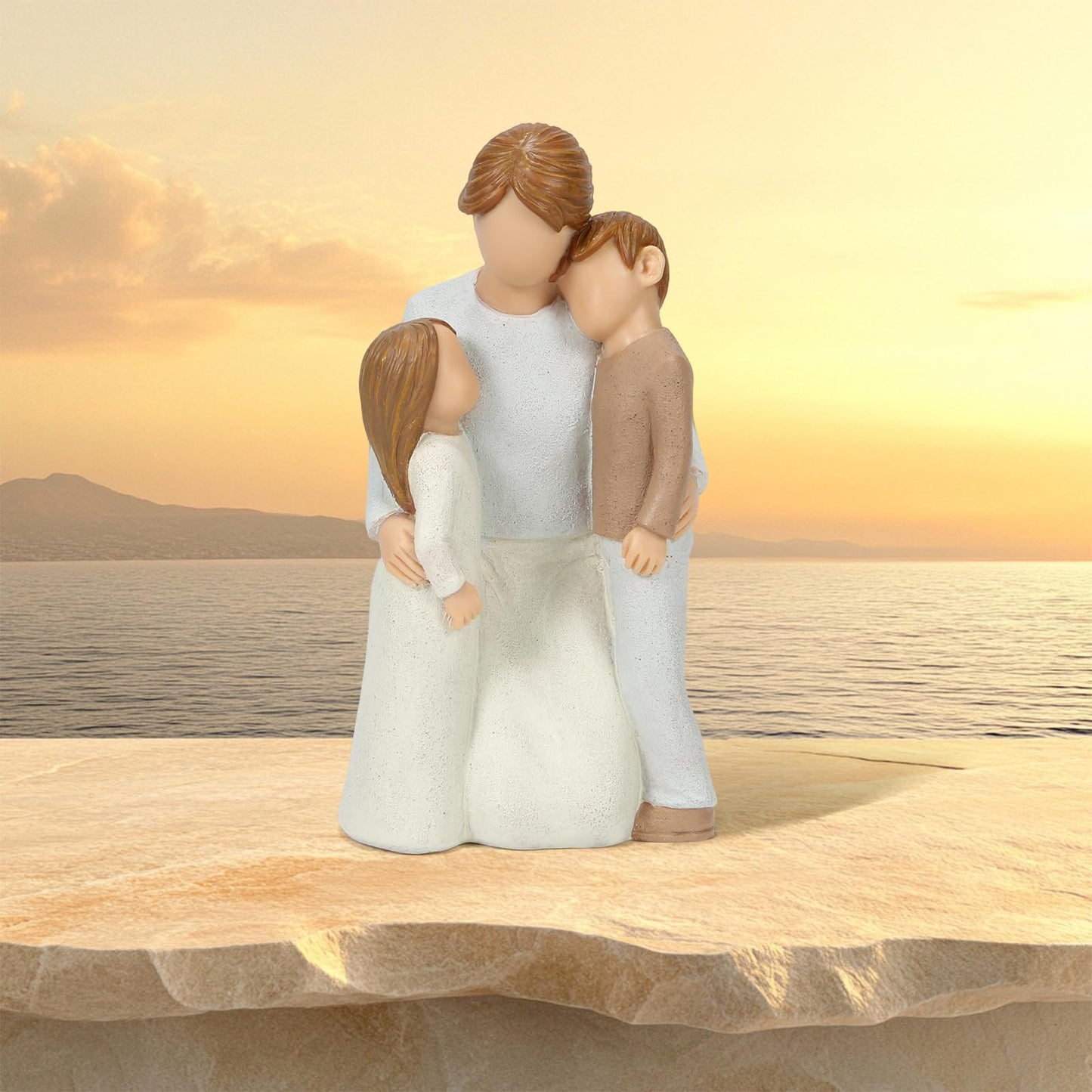 Symbullize Mom and 2 Kids Figurines, Mother Cuddle Kids Statues, Sculpted Hand-Painted Figures Love My Mom Gift for Mother’s Day Anniversary Birthday Christmas