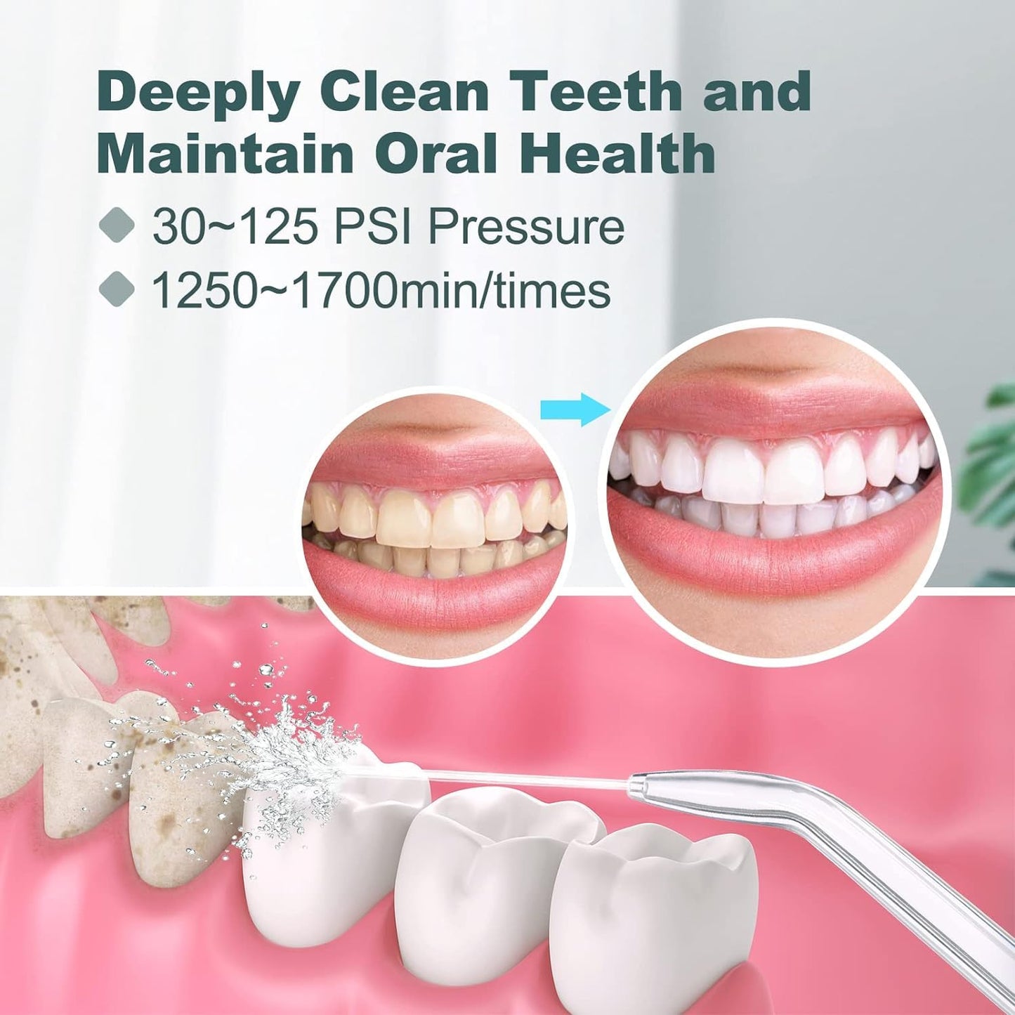 Homuserr Water Flosser, Power Dental Water Flossers for Teeth & Braces Cleaning, Electric Oral Irrigator Water Flosser for Adults & Kids with 10 Pressures & 8 Tips, 600ml Water Flosser for Family