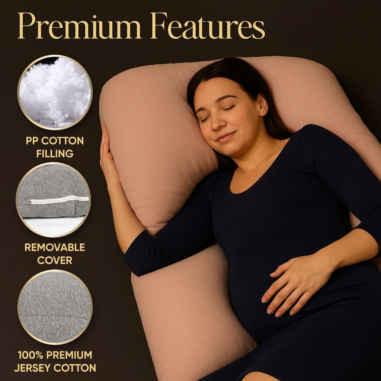 U-Shaped Pregnancy Pillow – 100% Cotton Cover, Full Body Maternity Support for Belly, Back and Legs – Bonus Eye Mask and Gift Box (Light Grey)