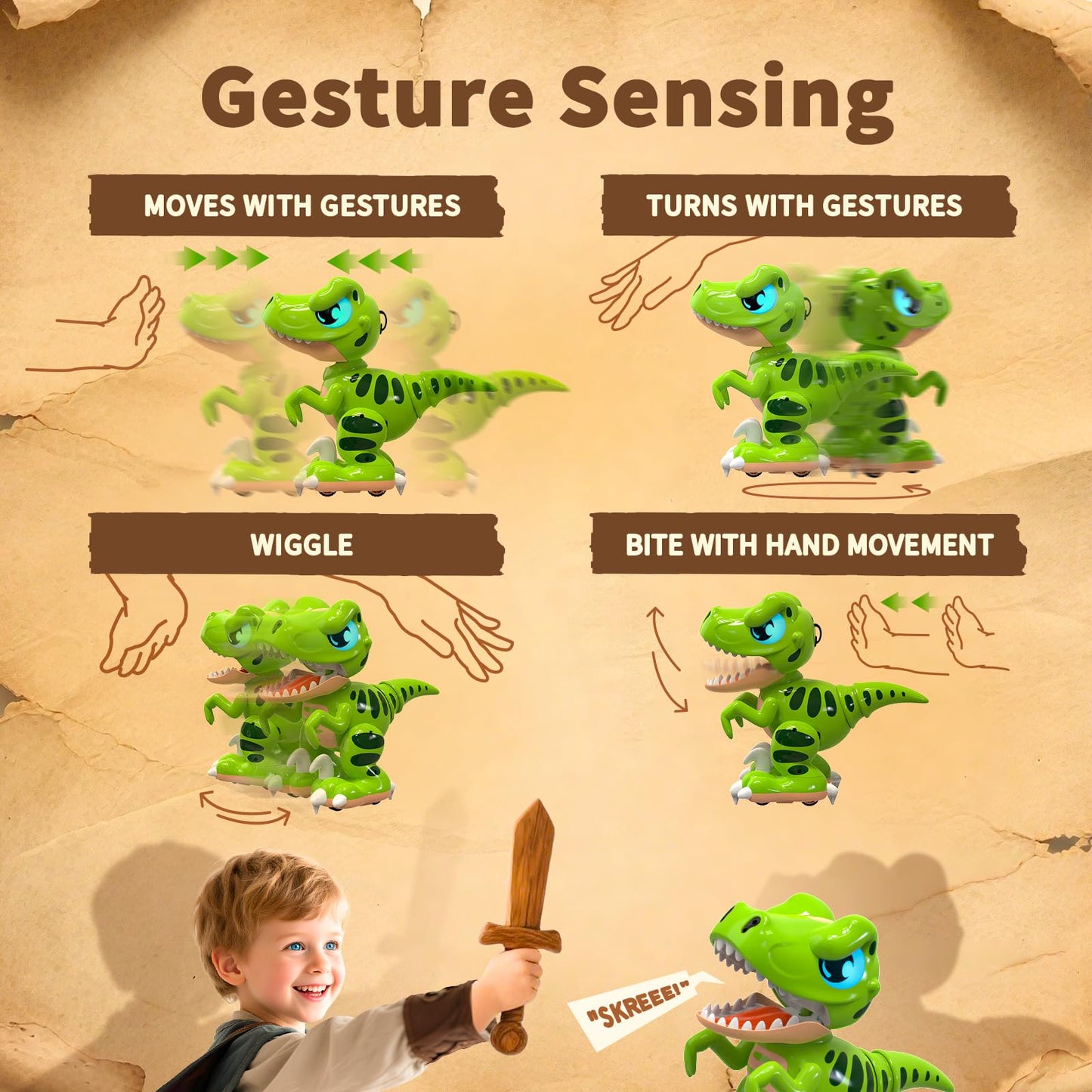 P&C Remote Control Dinosaur Toys for Kids Rechargeable Robot Velociraptor Toy with Spraying,Sound Effects,Dancing,RC Dino for Boy&Girl 3-12 STEM Gifts for Kid